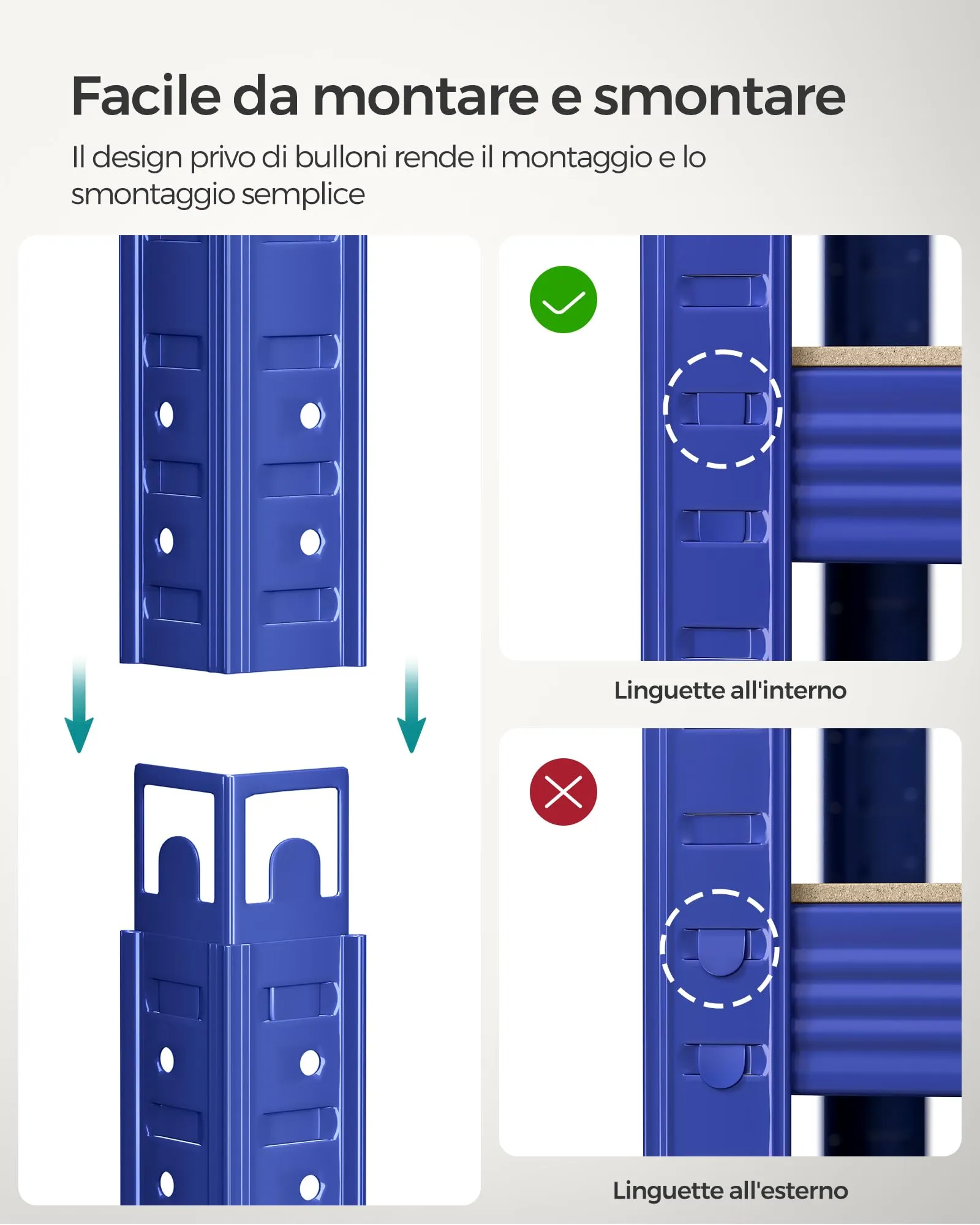 SONGMICS Set di 2 Scaffali in Metallo a 5 Ripiani Regolabili, 40 x 90 x 180 cm, Blu GLR040Q02 - immagine 5