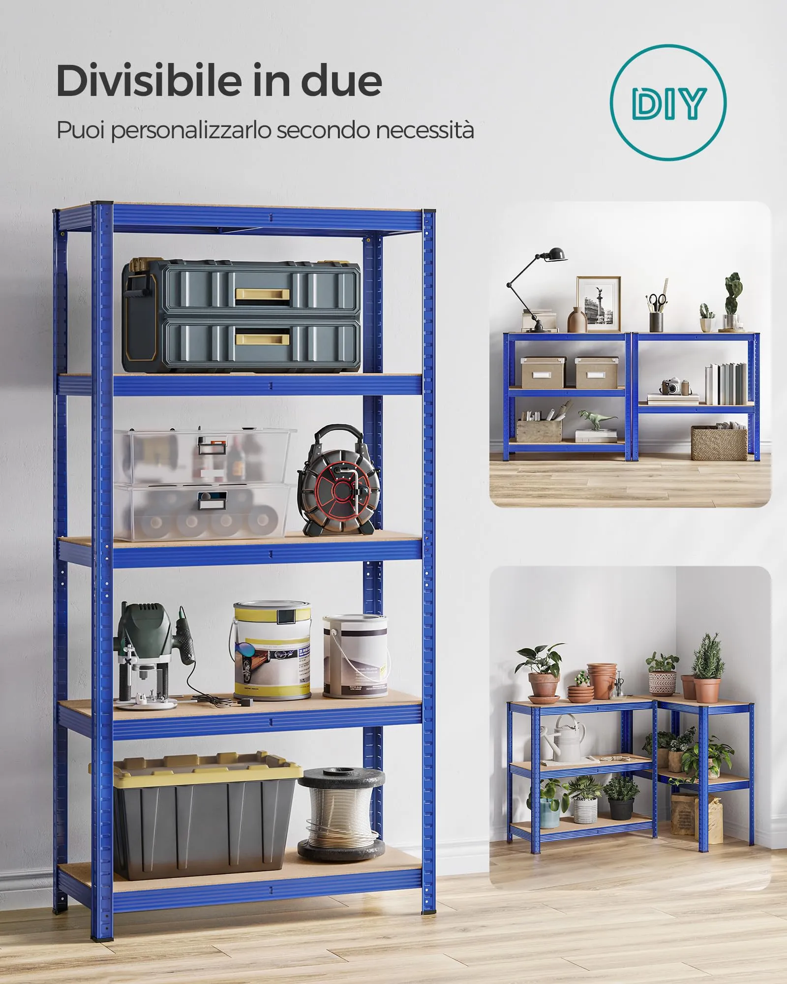 SONGMICS Set di 2 Scaffali in Metallo a 5 Ripiani Regolabili, 40 x 90 x 180 cm, Blu GLR040Q02 - immagine 6