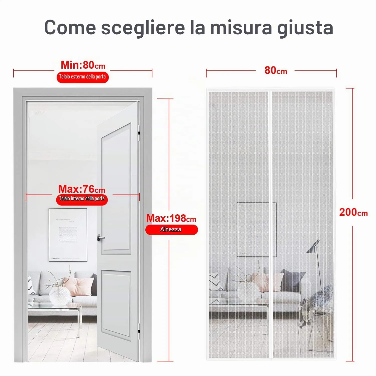 MYCARBON Zanzariera Porta Finestra Magnetica, 80x200cm, Bianco - immagine 3