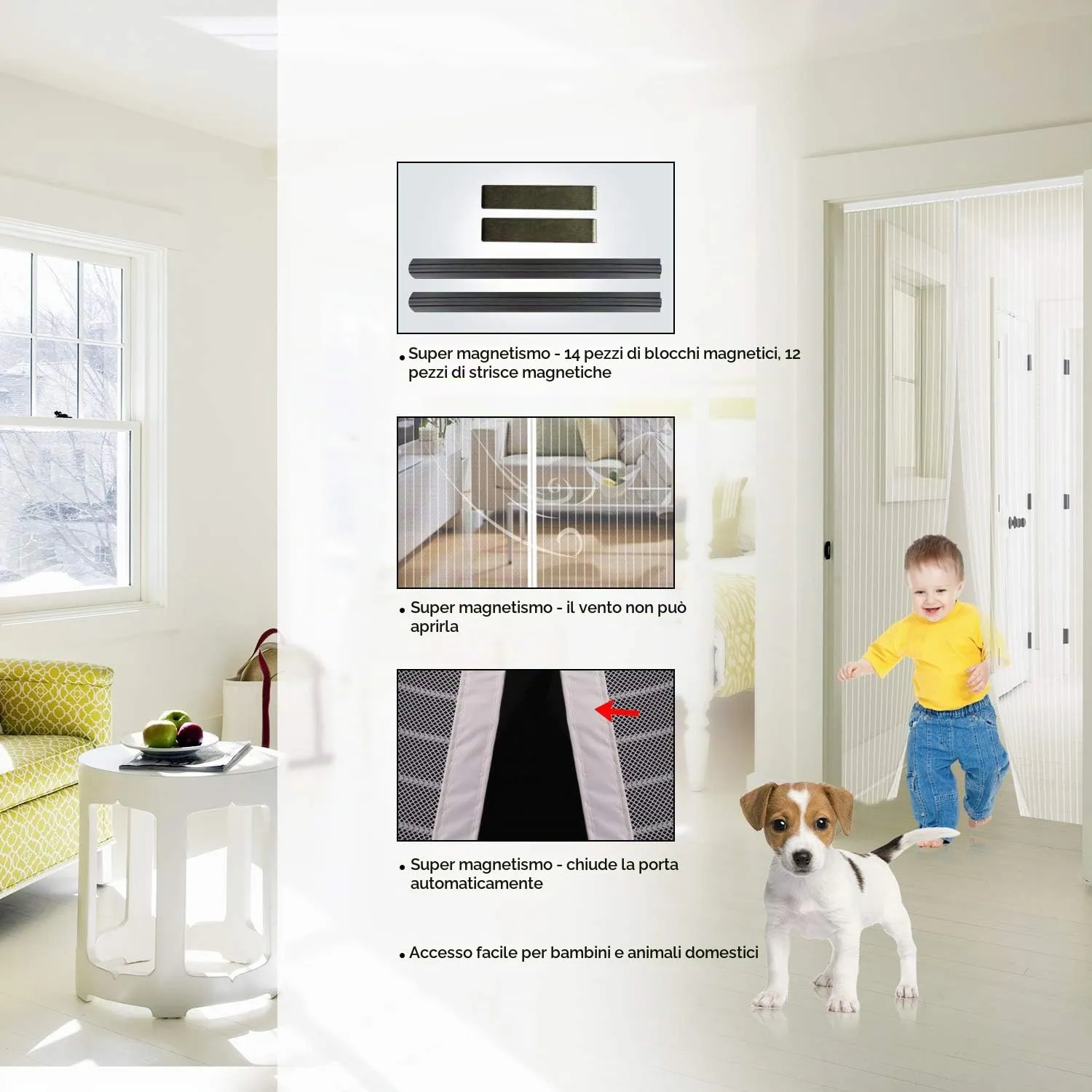 MYCARBON Zanzariera Porta Finestra Magnetica, 80x200cm, Bianco - immagine 5