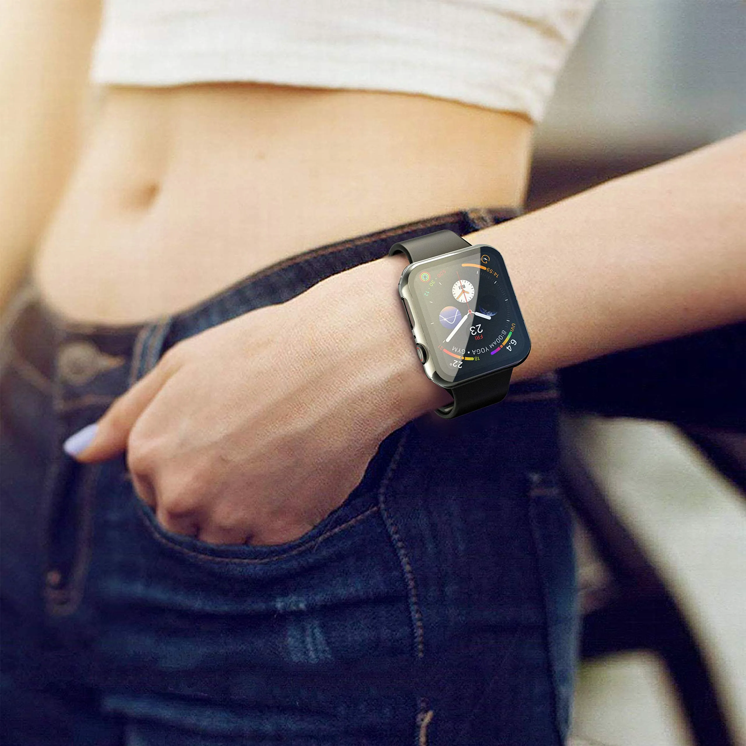 Misxi Cover con Vetro Temperato per Apple Watch SE3/SE2/SE/Serie 6/5/4 40mm, Trasparente (2 Pezzi) - immagine 7
