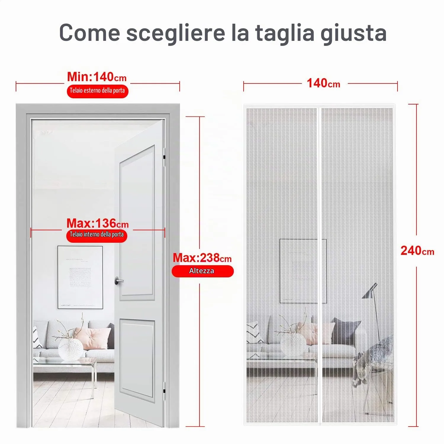 MYCARBON Zanzariera Porta Finestra Magnetica Anti Mosche, 140x240cm, Bianco - immagine 3