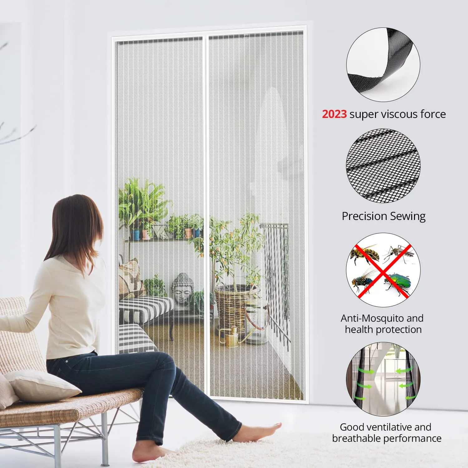 MYCARBON Zanzariera Porta Finestra Magnetica Anti Mosche, 140x240cm, Bianco - immagine 4
