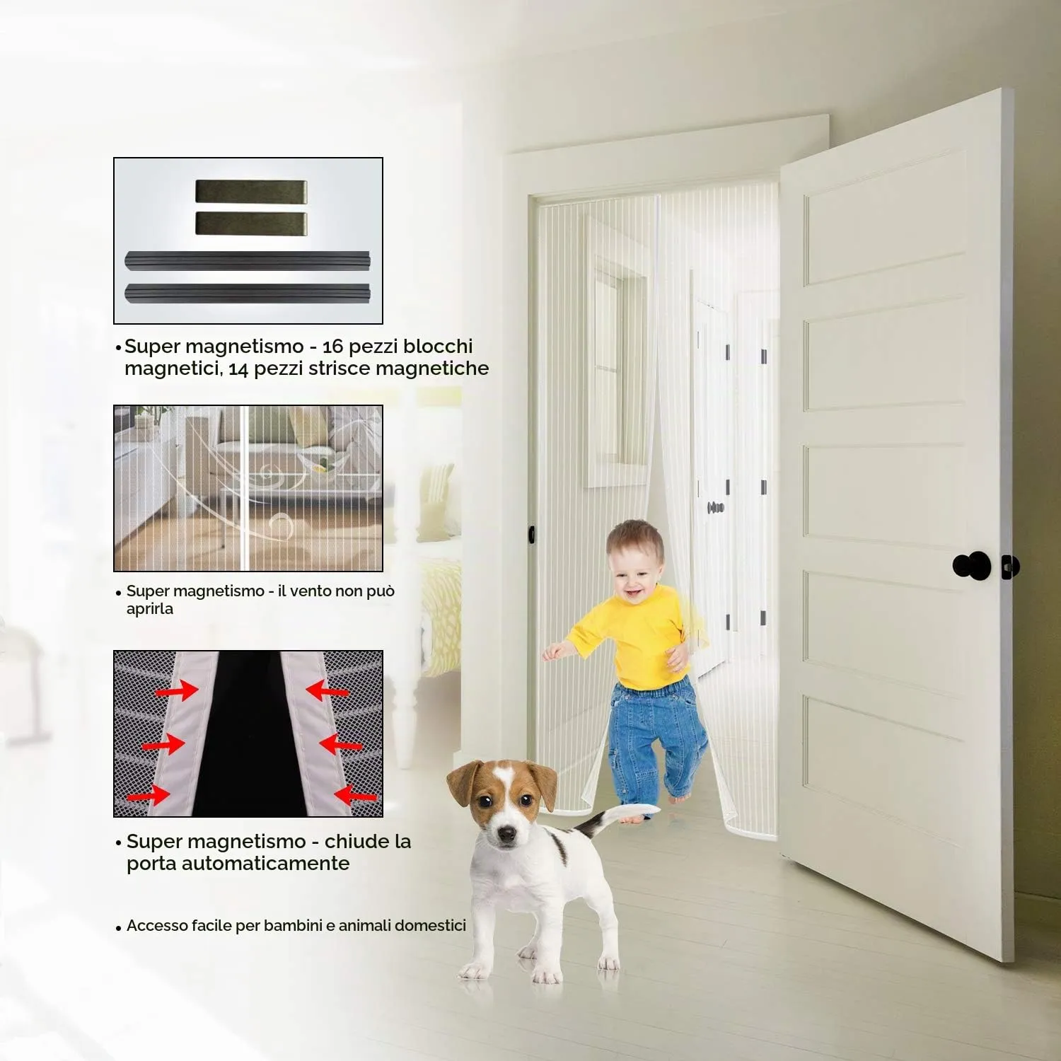 MYCARBON Zanzariera Porta Finestra Magnetica Anti Mosche, 140x240cm, Bianco - immagine 5