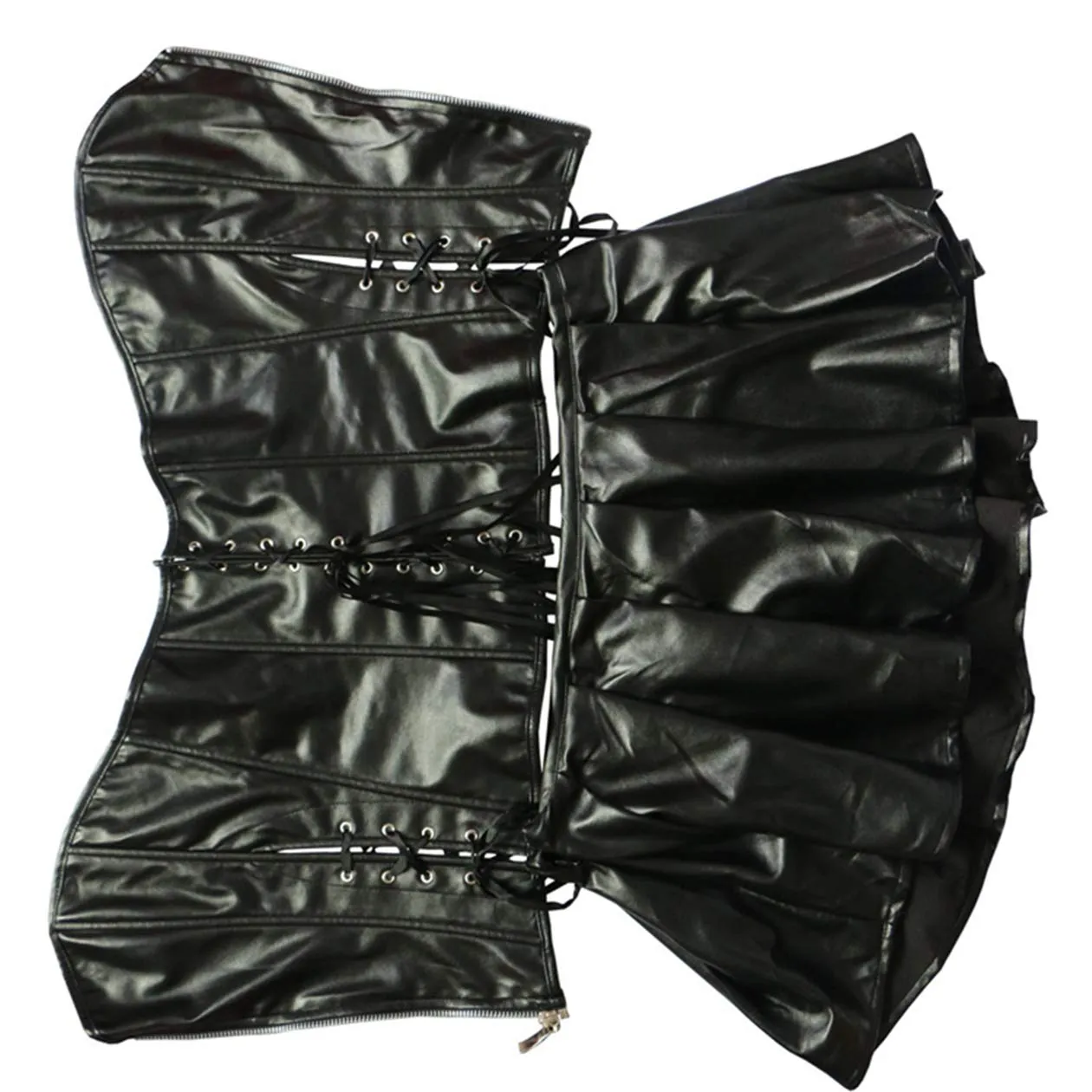 SxyBox Donna Sexy Pelle Bustinie Overbust Corsetto Lingerie Set con G-String, Nero, 3-Piece - immagine 5