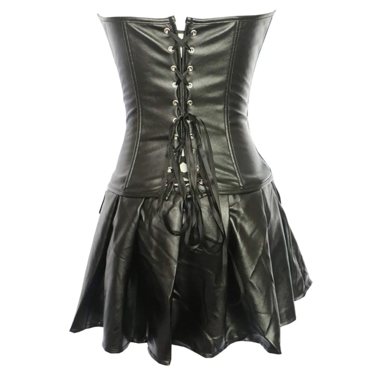 SxyBox Women's Sexy Leather Overbust Corset Lingerie Set with G-String, Black, 3-Piece - immagine 4
