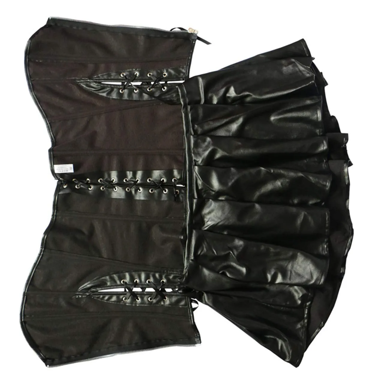 SxyBox Women's Sexy Leather Overbust Corset Lingerie Set with G-String, Black, 3-Piece - immagine 6