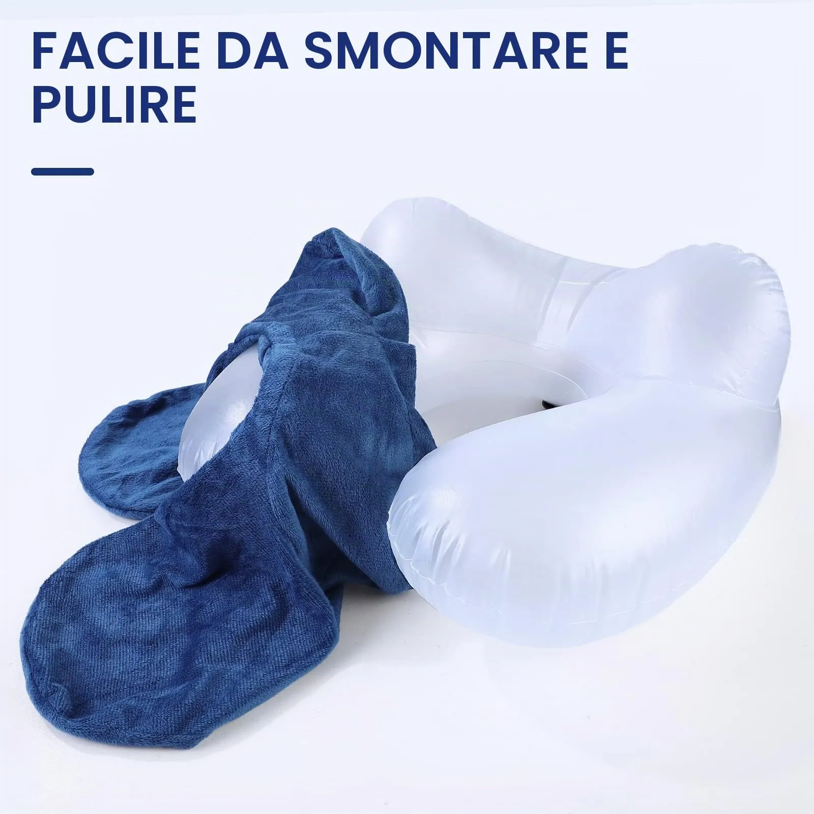 AiQInu Cuscino da Viaggio Gonfiabile per Collo con Federa Lavabile, Tappi per le Orecchie, Maschera e Borsa per Trasporto - immagine 6