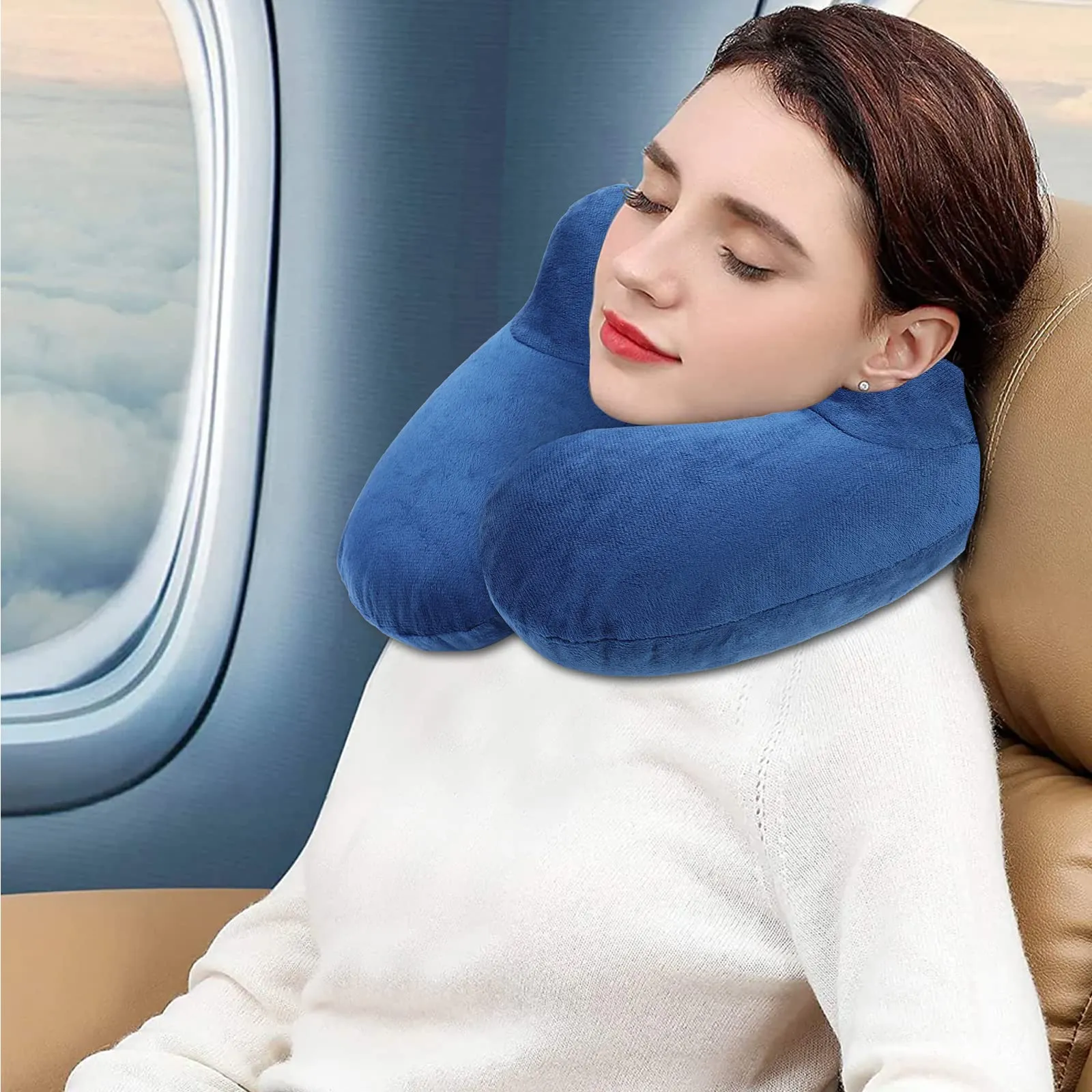 AiQInu Cuscino da Viaggio Gonfiabile per Collo con Federa Lavabile, Tappi per le Orecchie, Maschera e Borsa per Trasporto - immagine 8