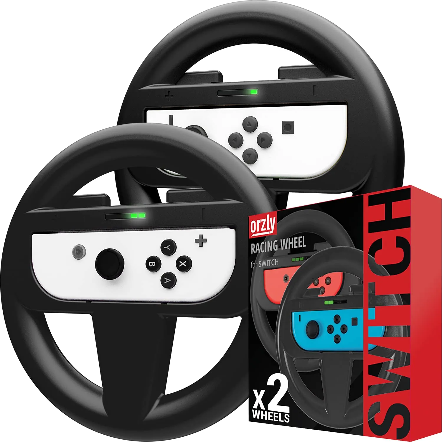 Orzly Joy-Con Steering Wheel Accessories for Nintendo Switch, Black (2 Pack) - immagine 1