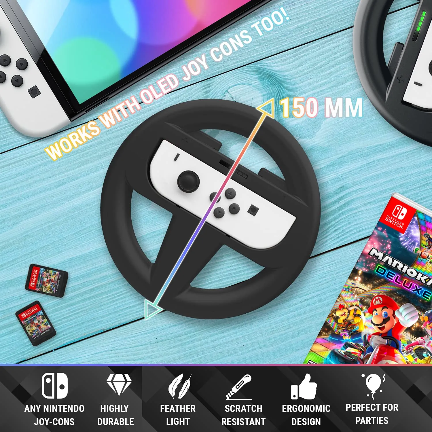 Orzly Joy-Con Steering Wheel Accessories for Nintendo Switch, Black (2 Pack) - immagine 3