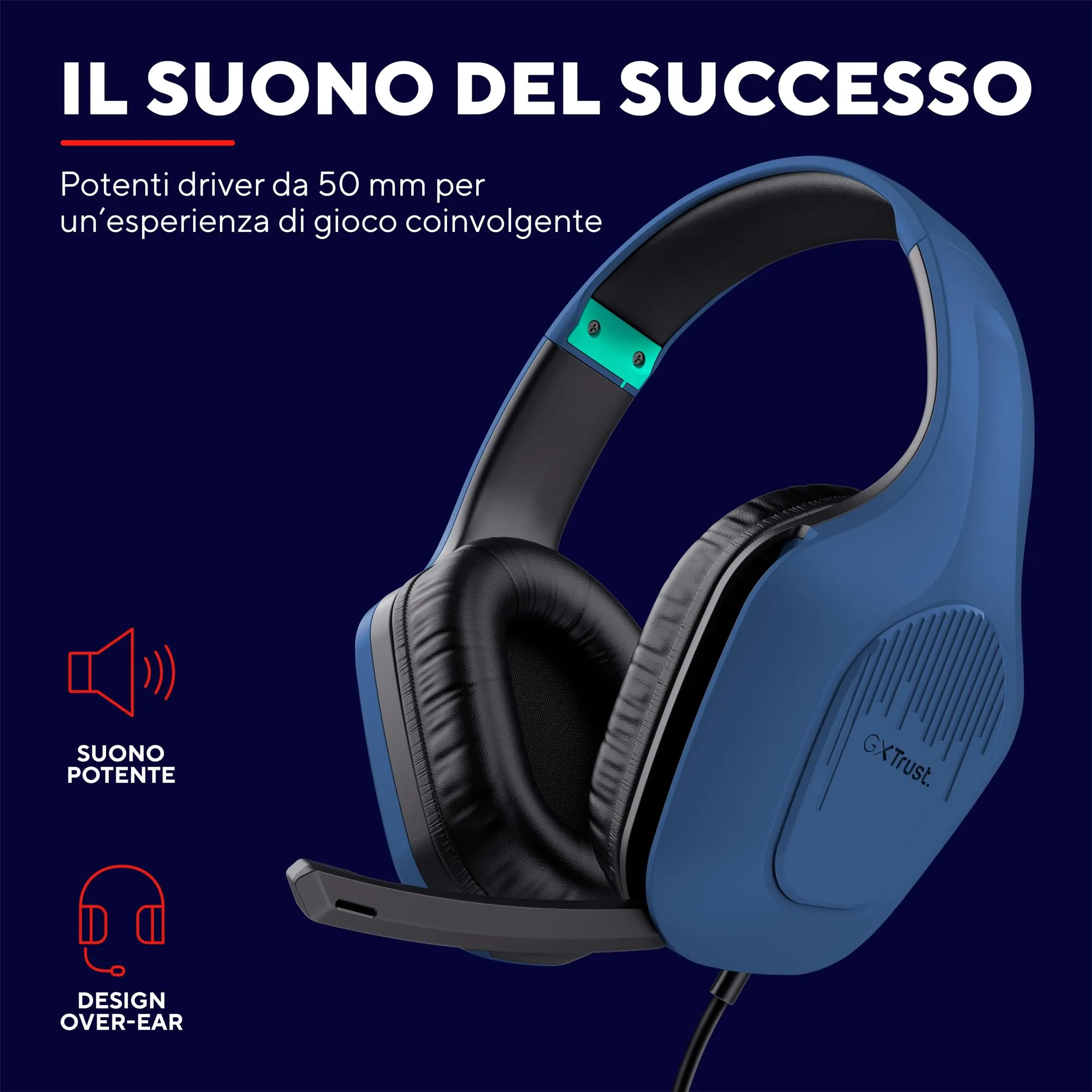 Trust Gaming GXT 415B Zirox Cuffie Gaming Blu per PC, Xbox, PS4, PS5, Switch, Mobile - immagine 3