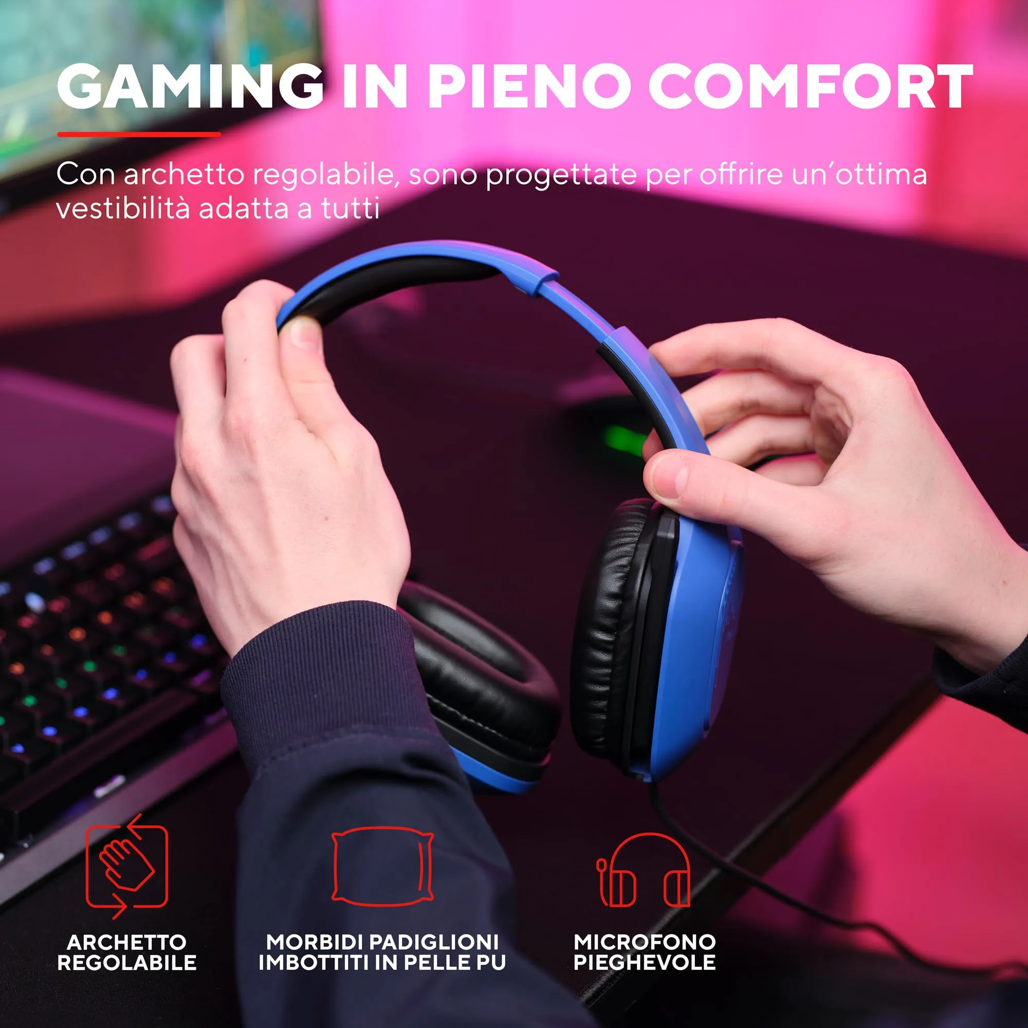 Trust Gaming GXT 415B Zirox Cuffie Gaming Blu per PC, Xbox, PS4, PS5, Switch, Mobile - immagine 5