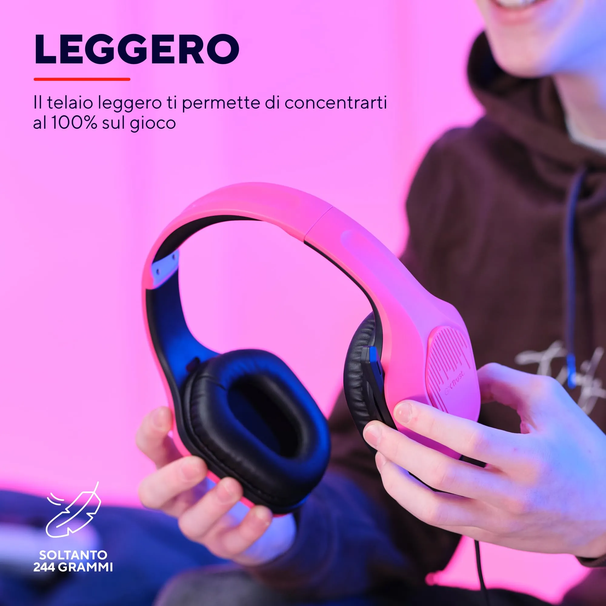 Trust Gaming GXT 415P Zirox Cuffie Gaming Rosa - Driver 50mm, Jack 3.5mm, PC, Xbox, PS4, PS5, Switch, Mobile - immagine 2