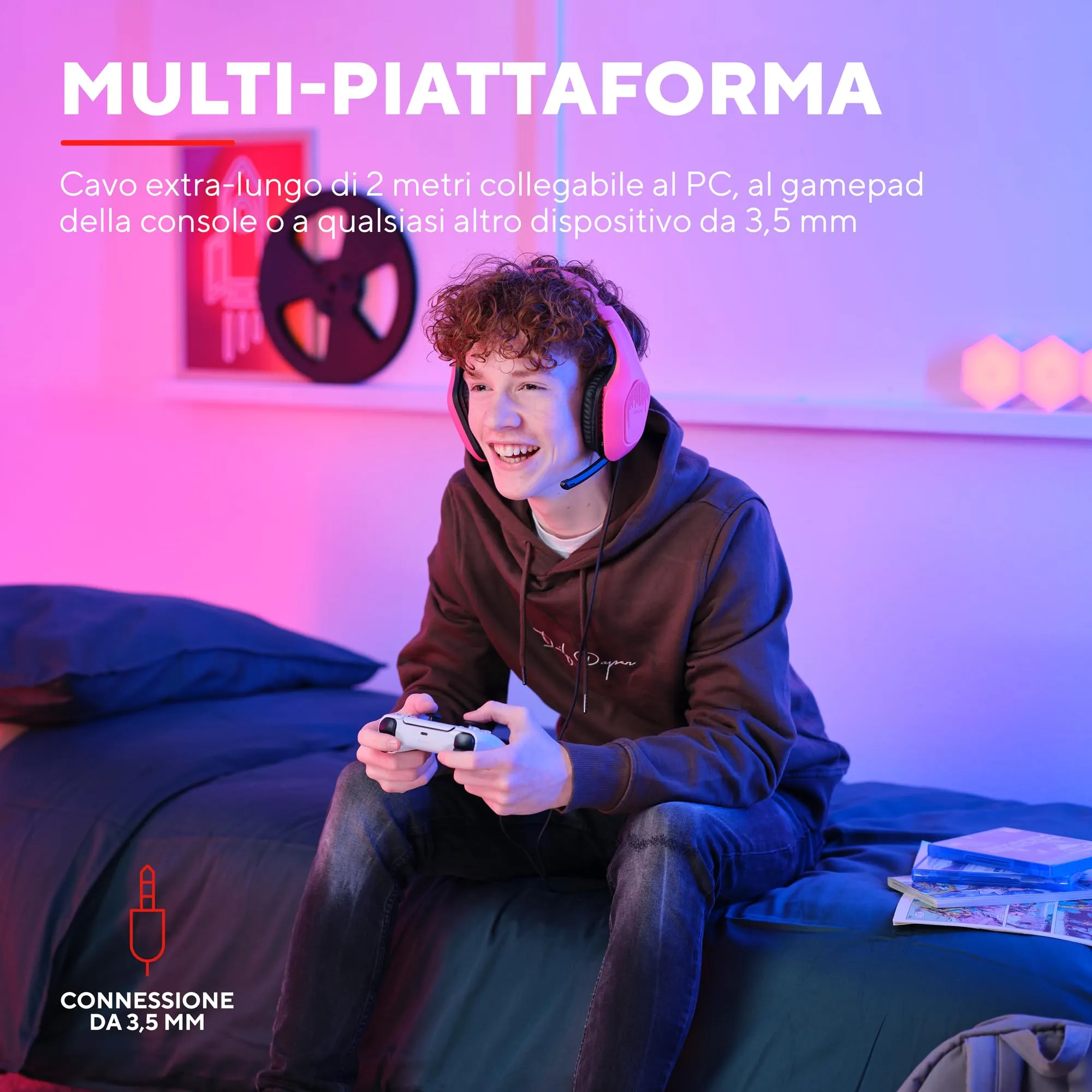 Trust Gaming GXT 415P Zirox Cuffie Gaming Rosa - Driver 50mm, Jack 3.5mm, PC, Xbox, PS4, PS5, Switch, Mobile - immagine 4