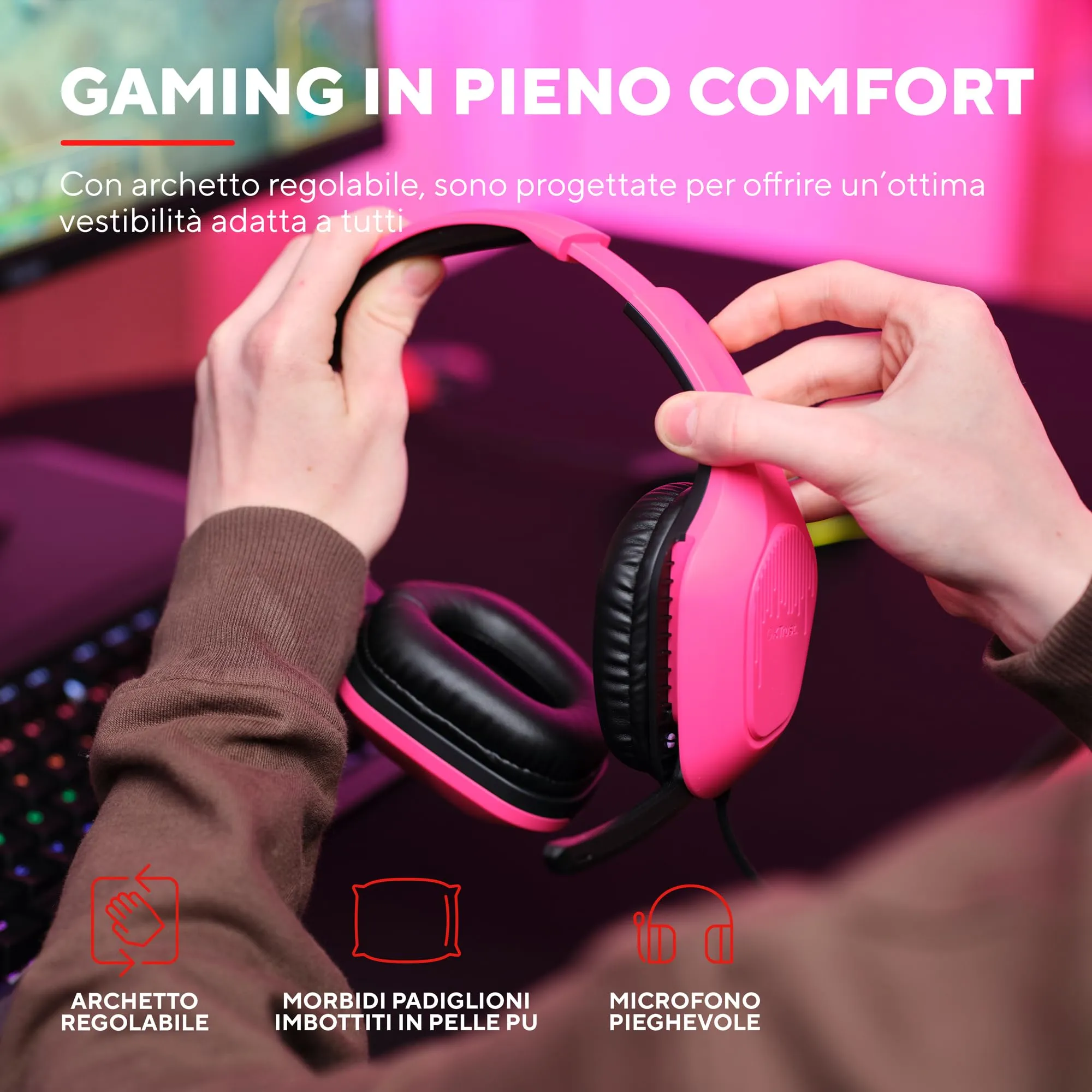 Trust Gaming GXT 415P Zirox Cuffie Gaming Rosa - Driver 50mm, Jack 3.5mm, PC, Xbox, PS4, PS5, Switch, Mobile - immagine 5