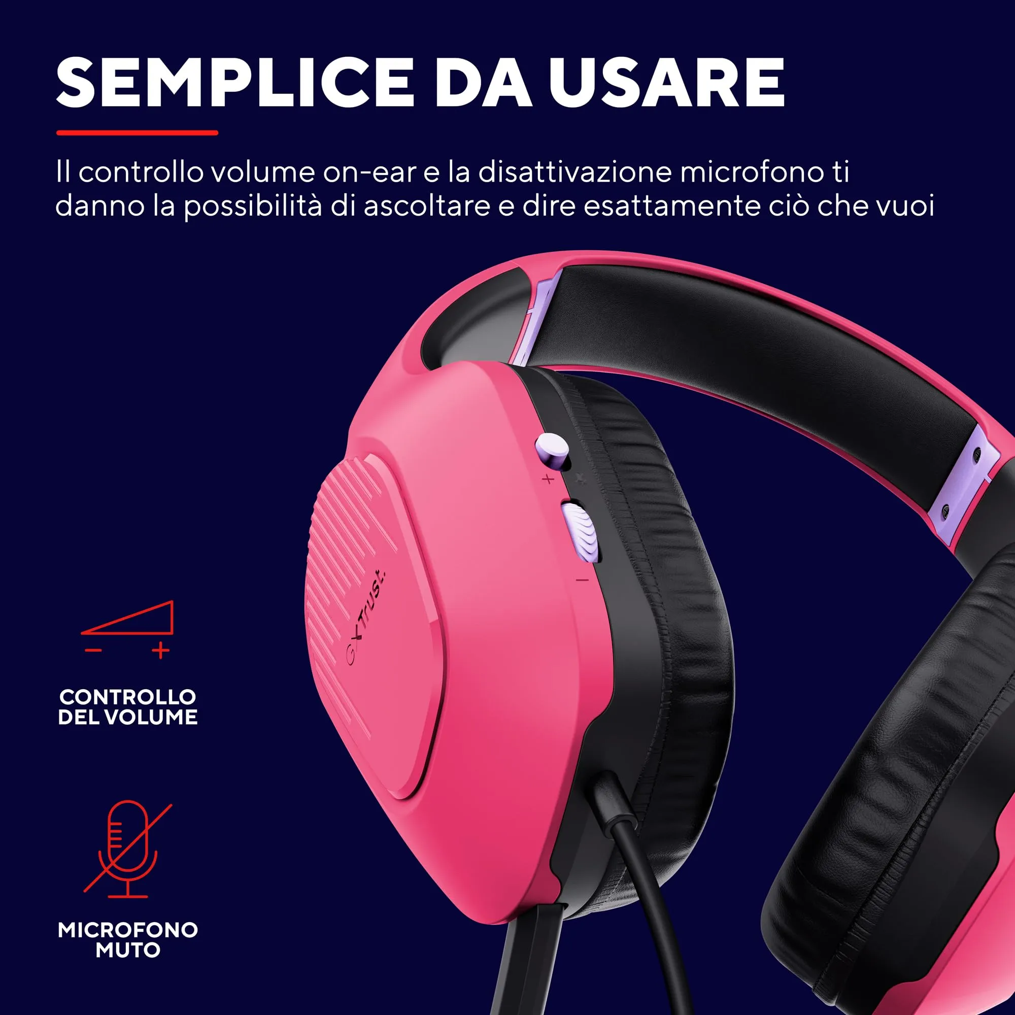 Trust Gaming GXT 415P Zirox Cuffie Gaming Rosa - Driver 50mm, Jack 3.5mm, PC, Xbox, PS4, PS5, Switch, Mobile - immagine 6