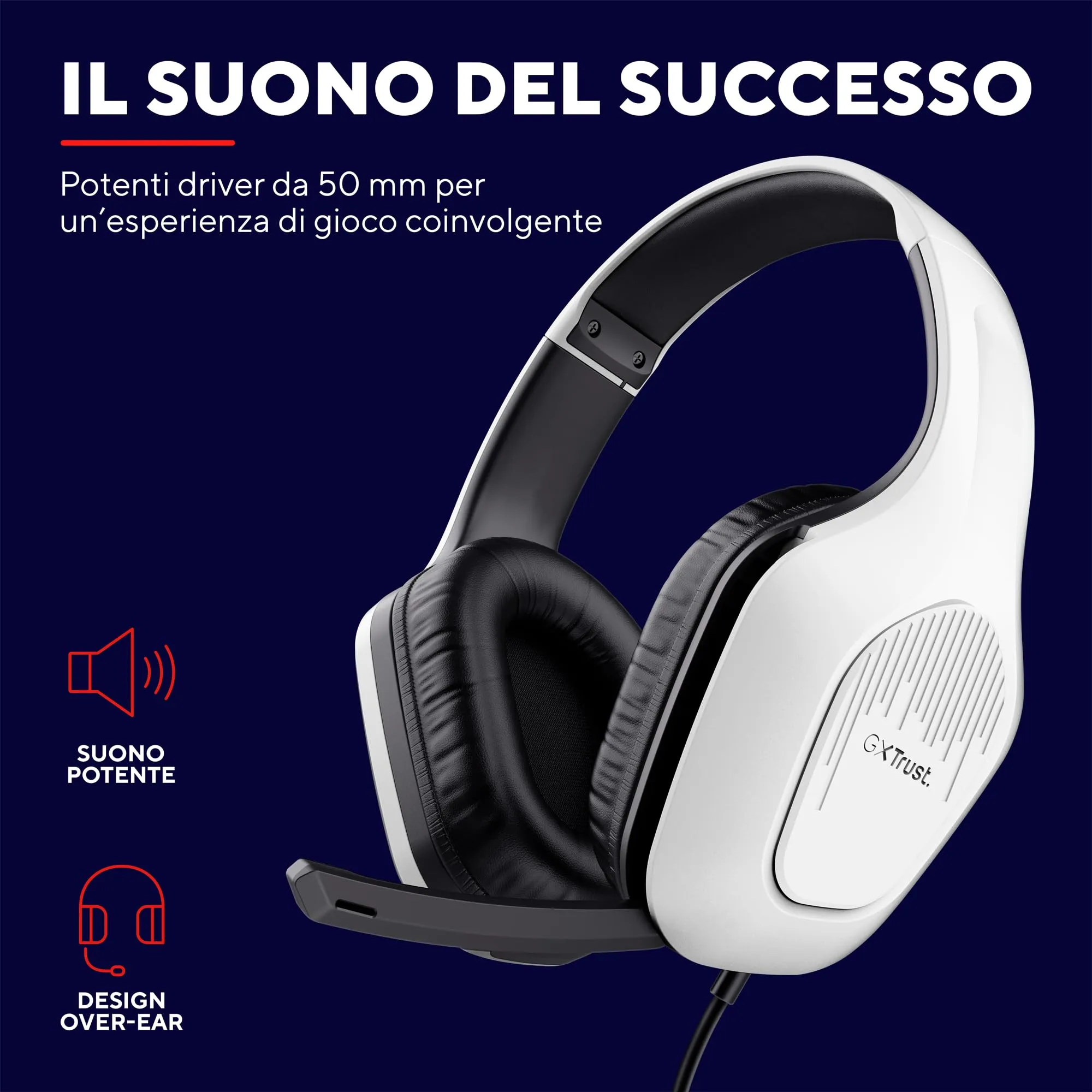 Trust Gaming GXT 415W Zirox Cuffie Gaming con Driver 50mm, Microfono Over-Ear, Jack 3.5 mm - Bianco - immagine 3