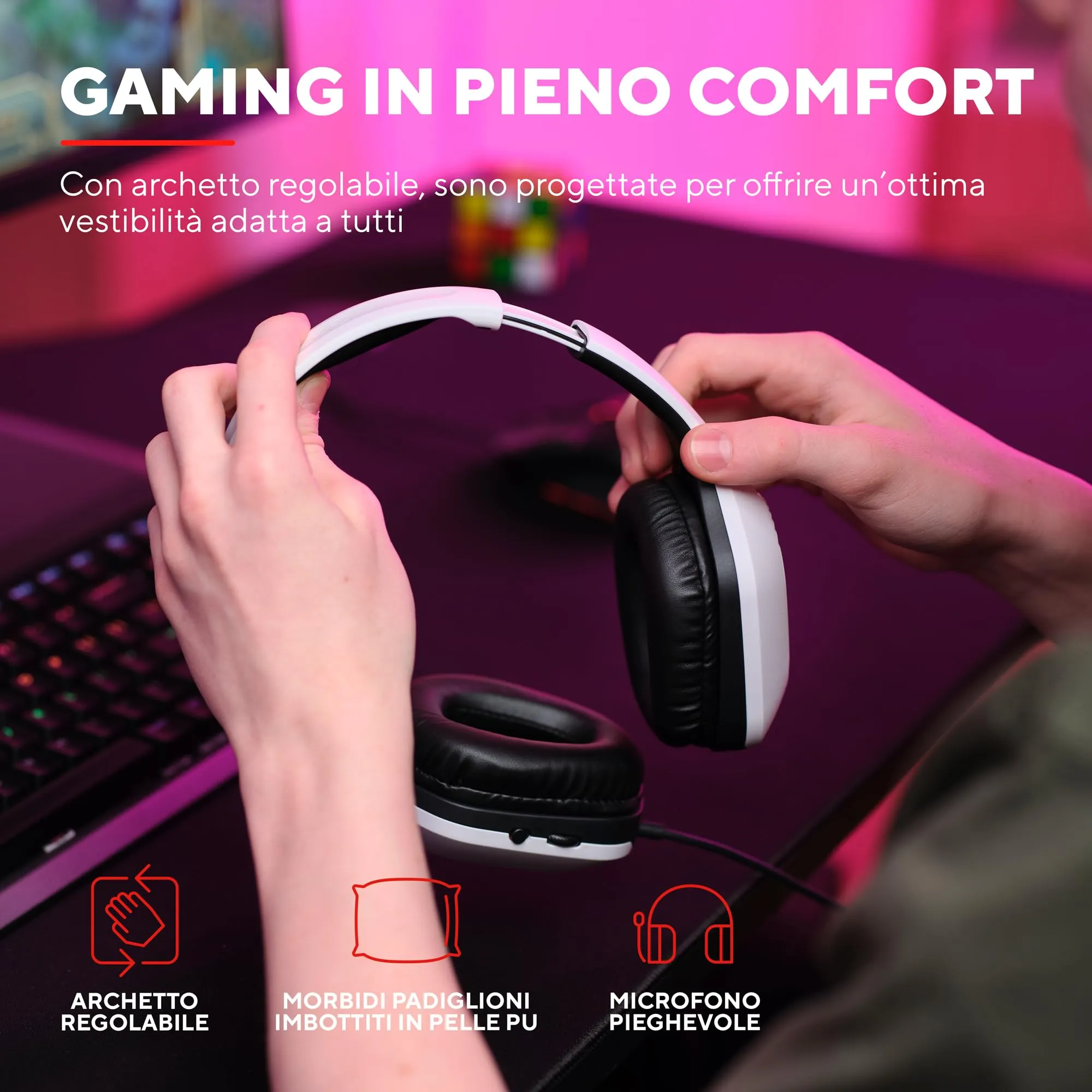 Trust Gaming GXT 415W Zirox Cuffie Gaming con Driver 50mm, Microfono Over-Ear, Jack 3.5 mm - Bianco - immagine 5