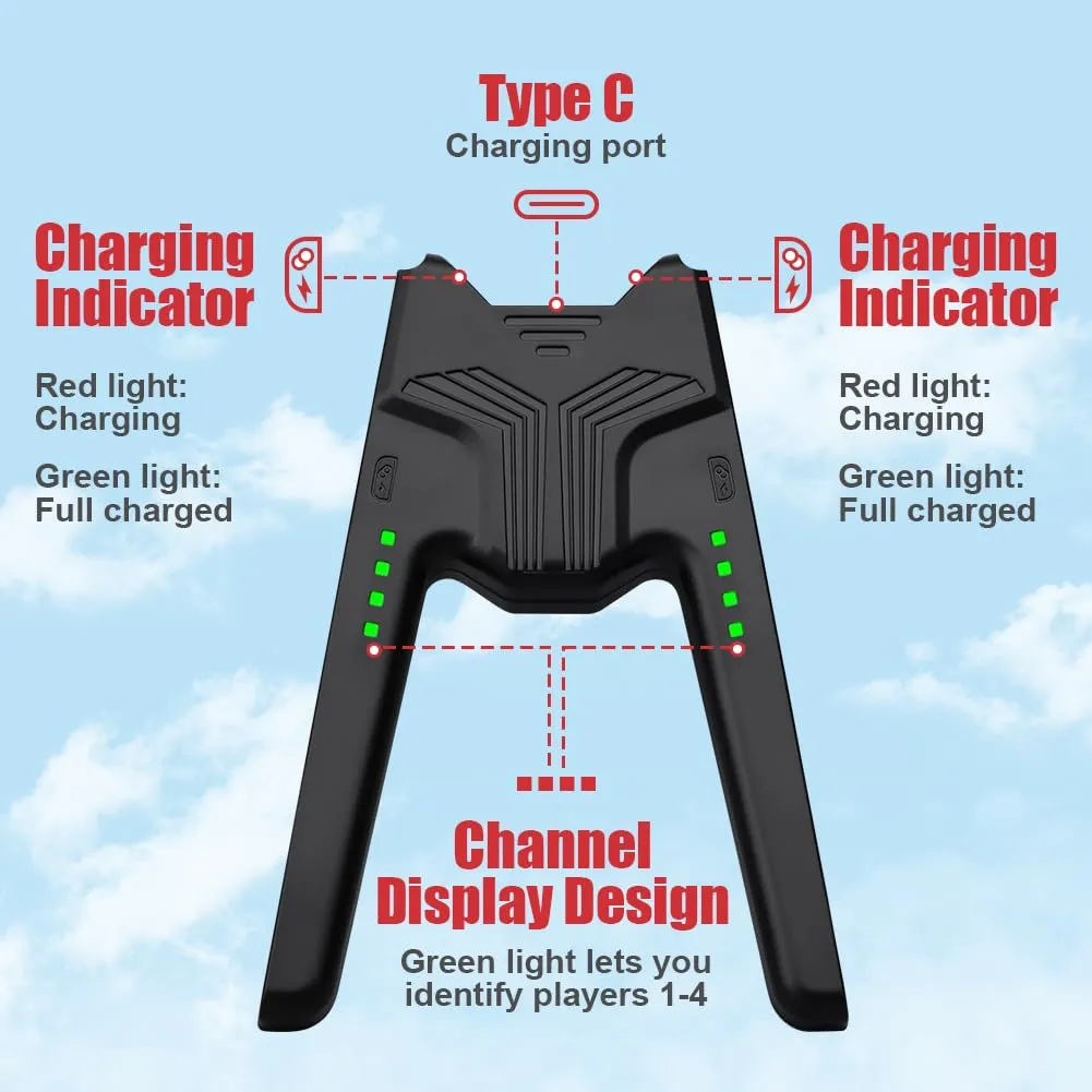 OFFCUP Impugnatura di Ricarica per Nintendo Switch e Switch OLED, Charging Grip con Indicatore LED e USB Tipo C (Nero) - immagine 3