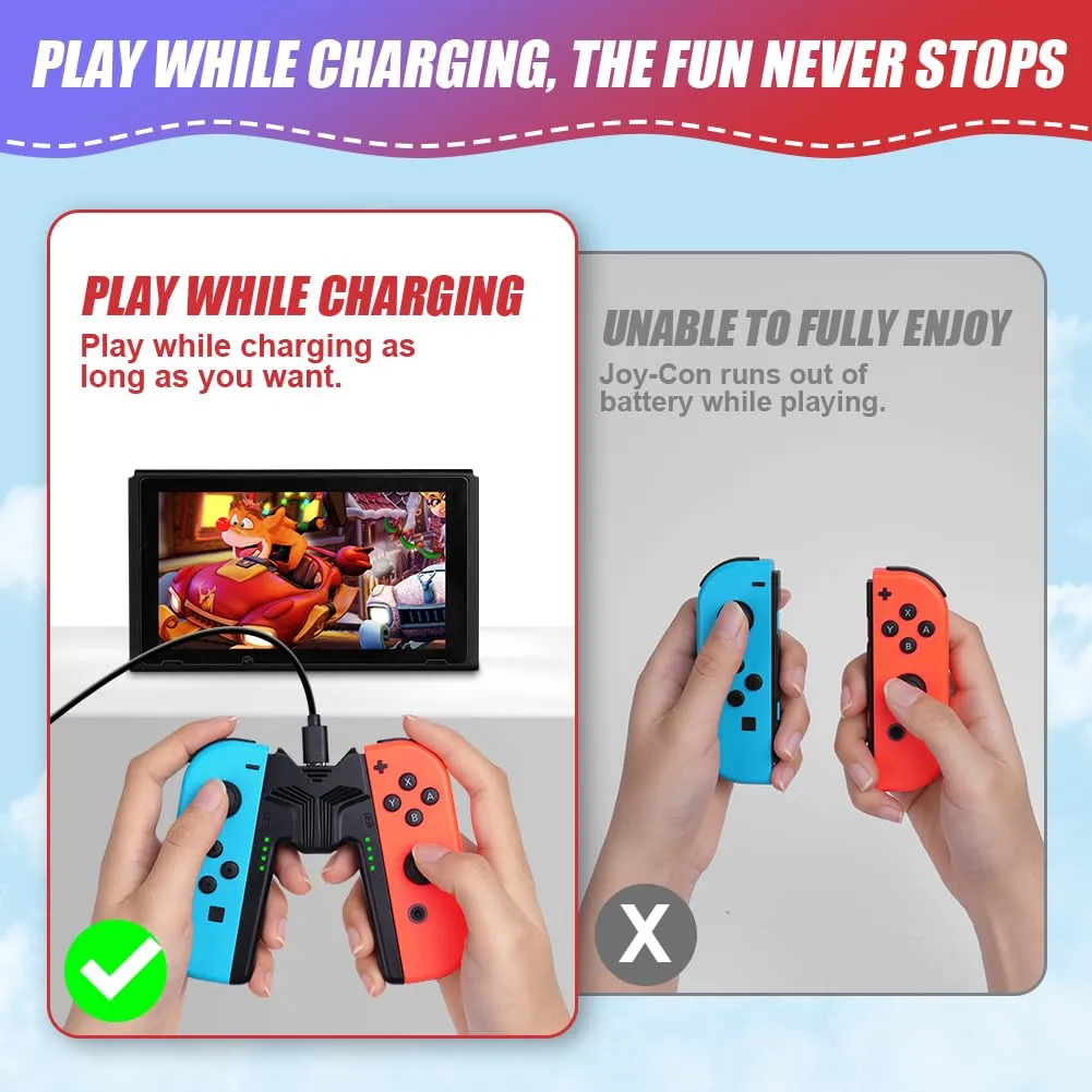 OFFCUP Impugnatura di Ricarica per Nintendo Switch e Switch OLED, Charging Grip con Indicatore LED e USB Tipo C (Nero) - immagine 5