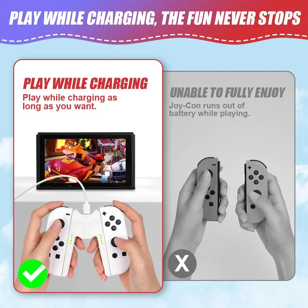 OFFCUP Impugnatura di Ricarica per Nintendo Switch e Switch OLED, Charging Grip con Indicatore LED e USB Tipo C, Bianco - immagine 5