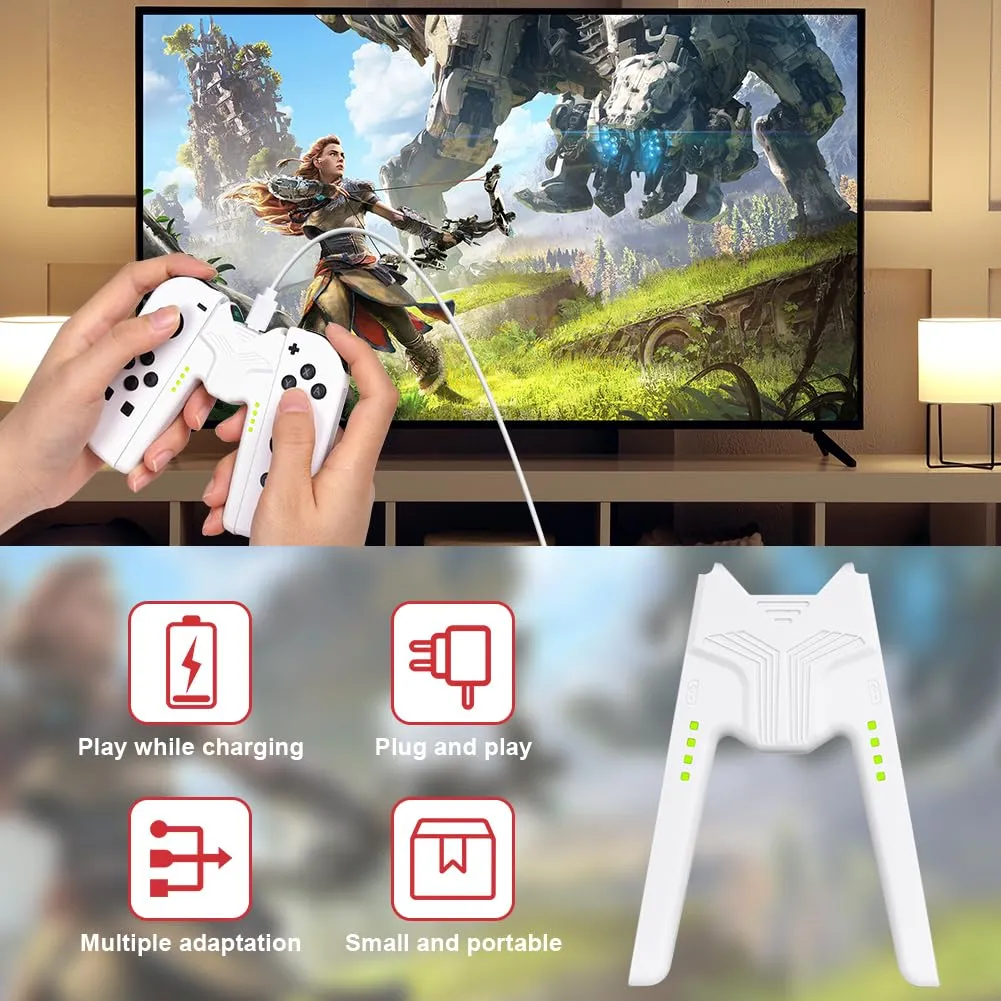 OFFCUP Impugnatura di Ricarica per Nintendo Switch e Switch OLED, Charging Grip con Indicatore LED e USB Tipo C, Bianco - immagine 6