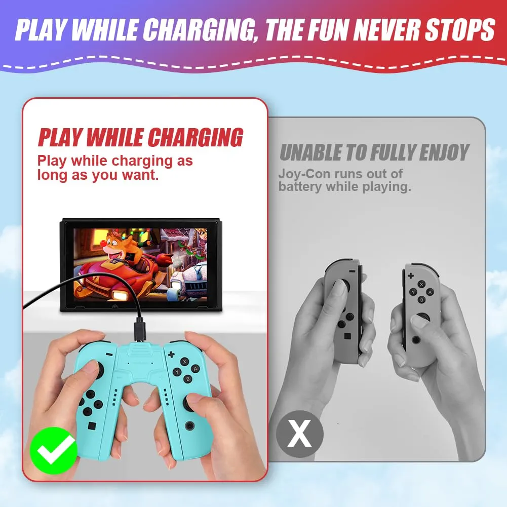 OFFCUP Impugnatura di Ricarica per Nintendo Switch e Switch OLED, Charging Grip con Indicatore LED e USB Tipo C (Azzurro) - immagine 5
