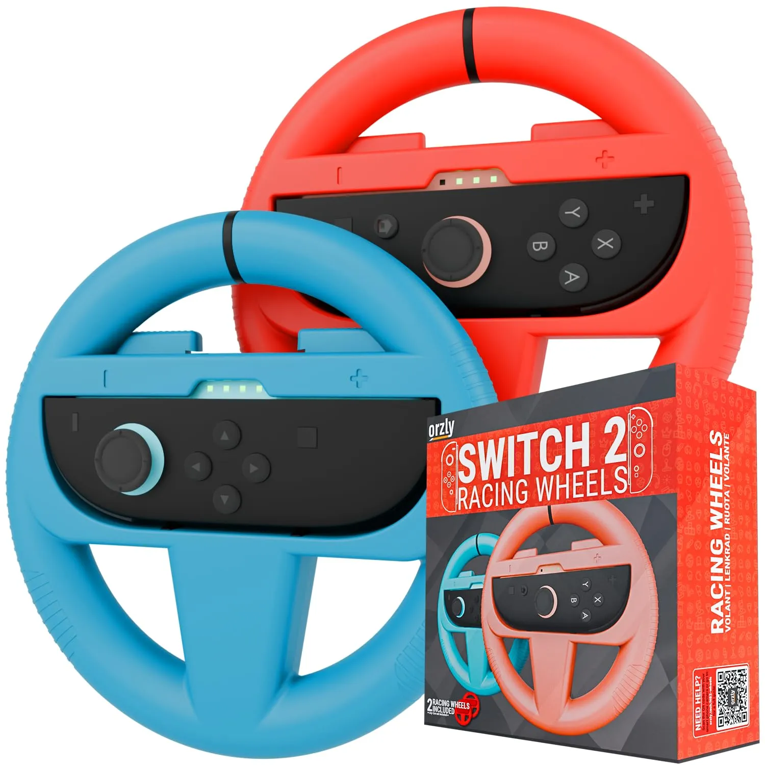 Orzly Volanti per Nintendo Switch 2, Accessori per Controller Joy-Con (1 Rosso, 1 Blu) Confezione Doppia - immagine 1