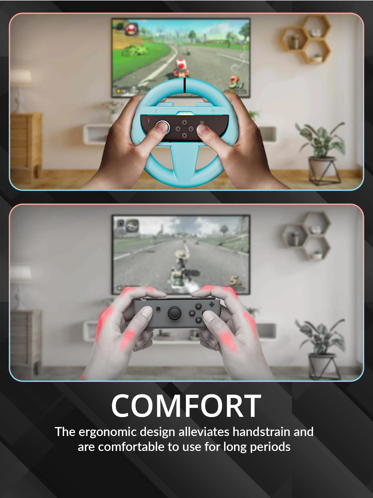 Orzly Volanti per Nintendo Switch 2, Accessori per Controller Joy-Con (1 Rosso, 1 Blu) Confezione Doppia - immagine 4