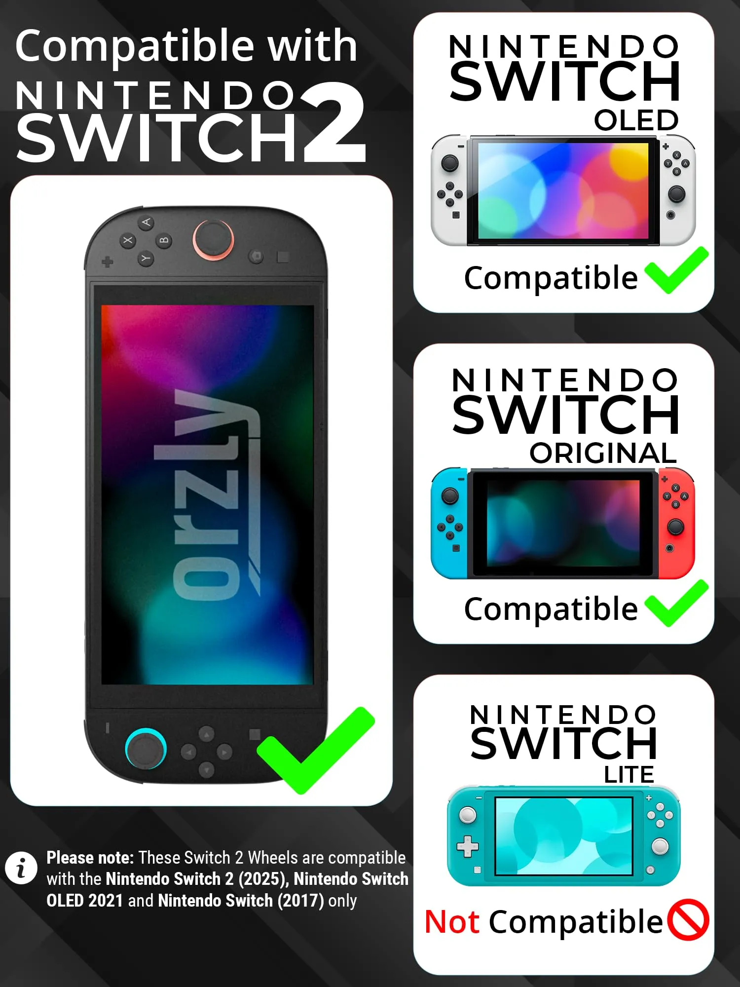 Orzly Ruote da corsa per Switch 2, Twin Pack per Joy-Con, Nero - immagine 2