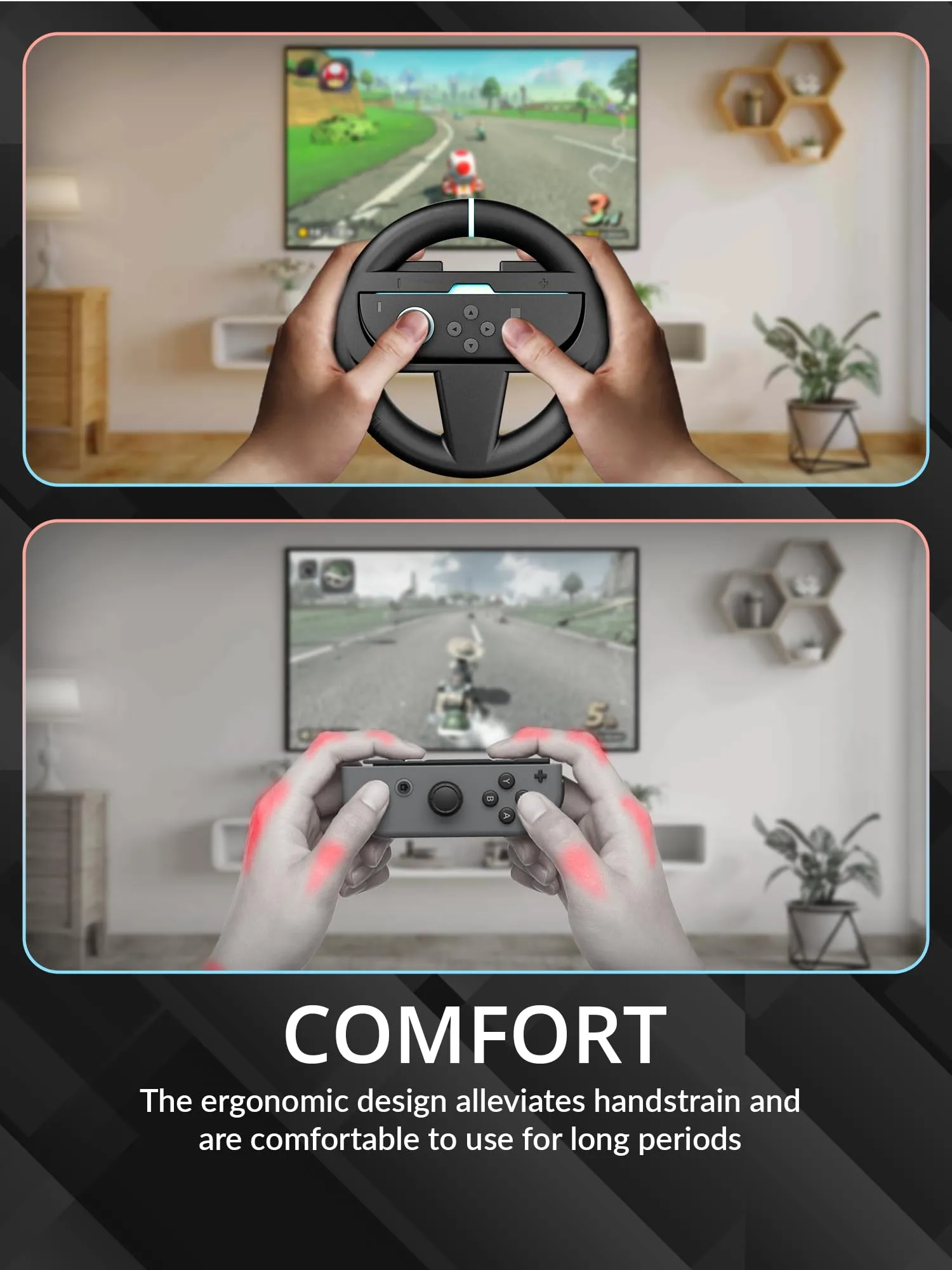 Orzly Ruote da corsa per Switch 2, Twin Pack per Joy-Con, Nero - immagine 4