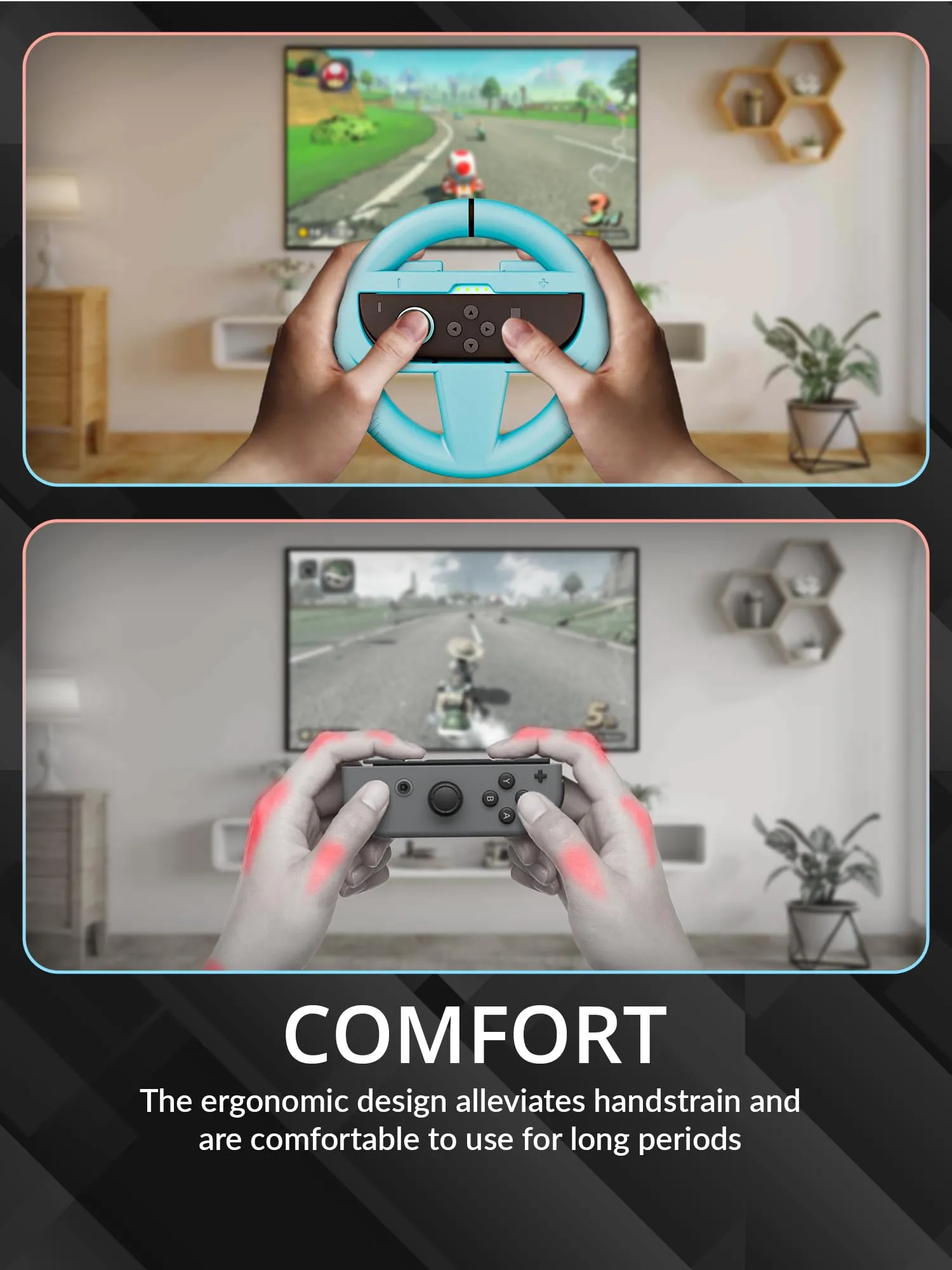 Orzly Volanti da Corsa per Nintendo Switch 2 Joy-Con, Confezione da 4 (2 Neri, 1 Blu, 1 Rosso) - immagine 4