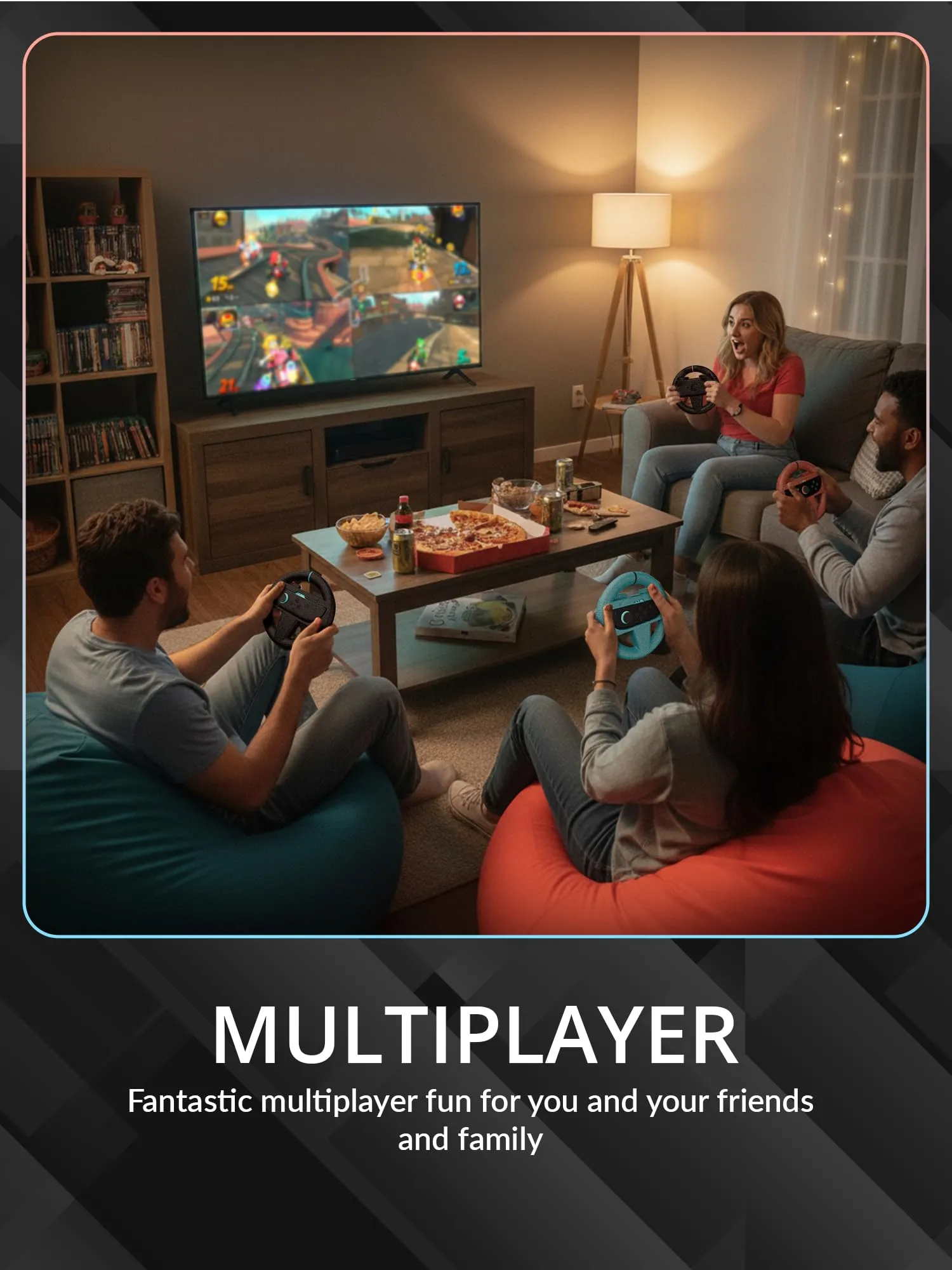 Orzly Volanti da Corsa per Nintendo Switch 2 Joy-Con, Confezione da 4 (2 Neri, 1 Blu, 1 Rosso) - immagine 7