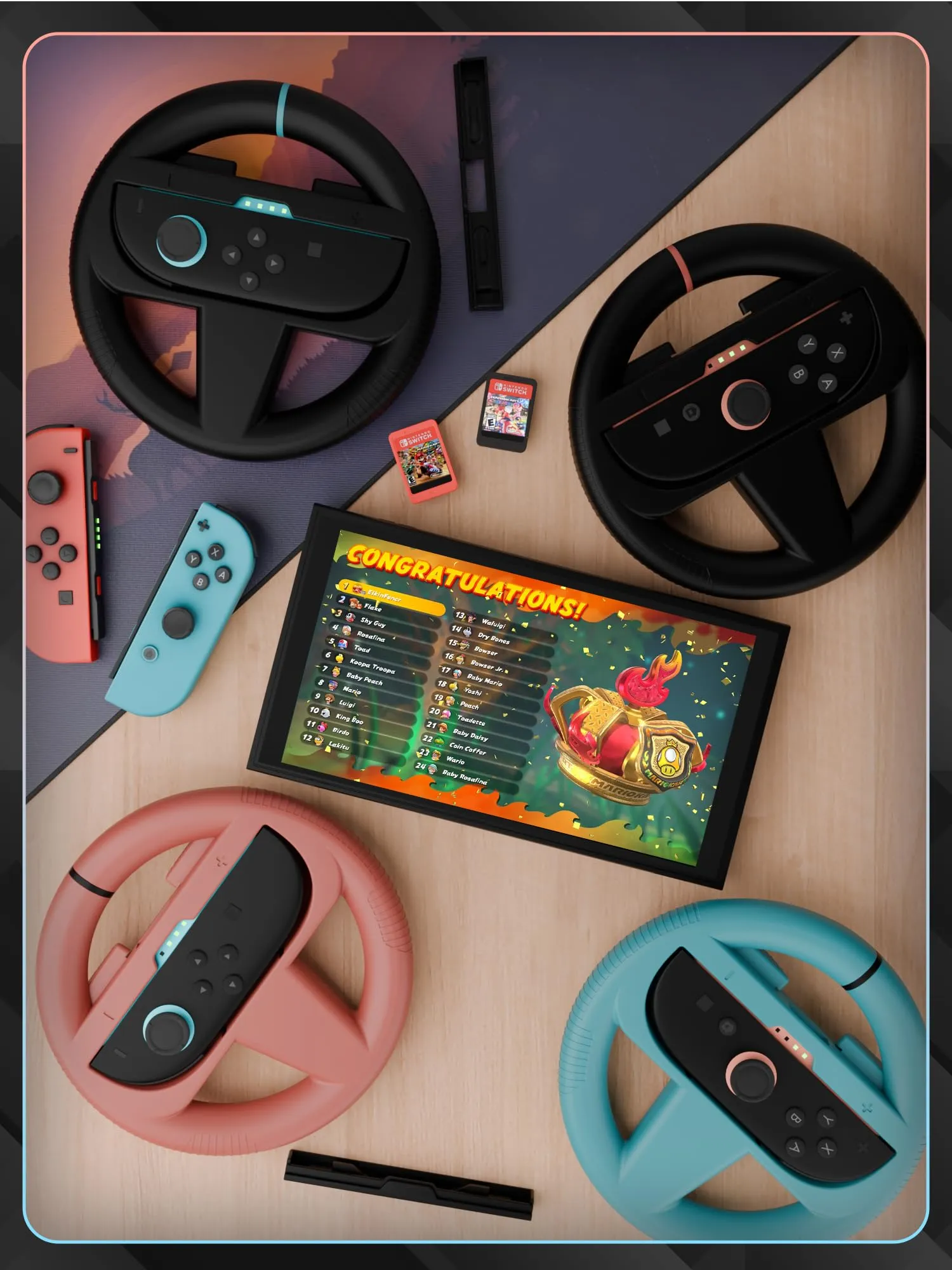 Orzly Volanti da Corsa per Nintendo Switch 2 Joy-Con, Confezione da 4 (2 Neri, 1 Blu, 1 Rosso) - immagine 9