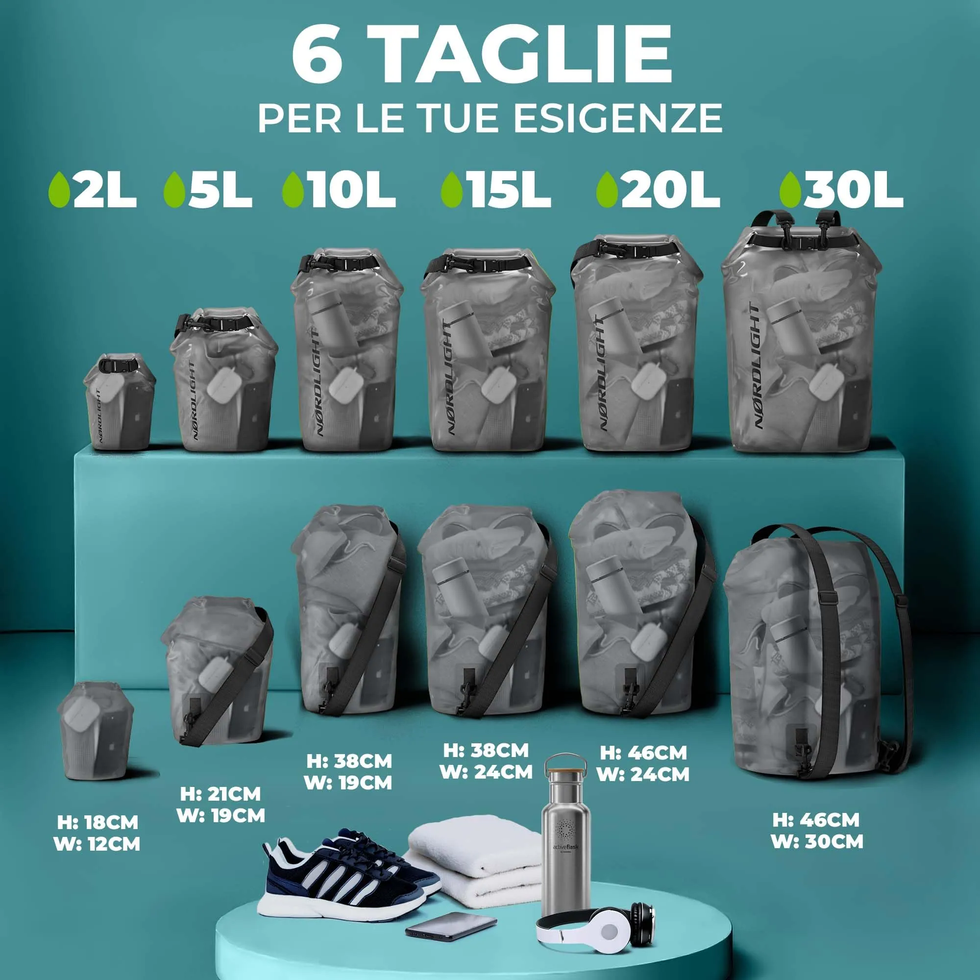 Nordlight Dry Bag Sacca Impermeabile 2L, Antracite Smerigliato - immagine 3