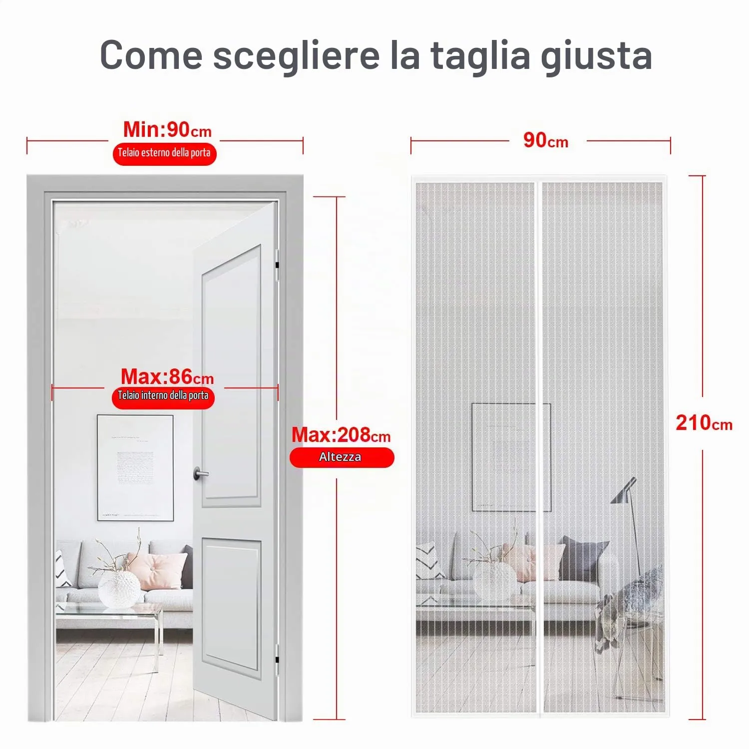 MYCARBON Zanzariera Porta Finestra Magnetica, 90x210cm, Bianco - immagine 3