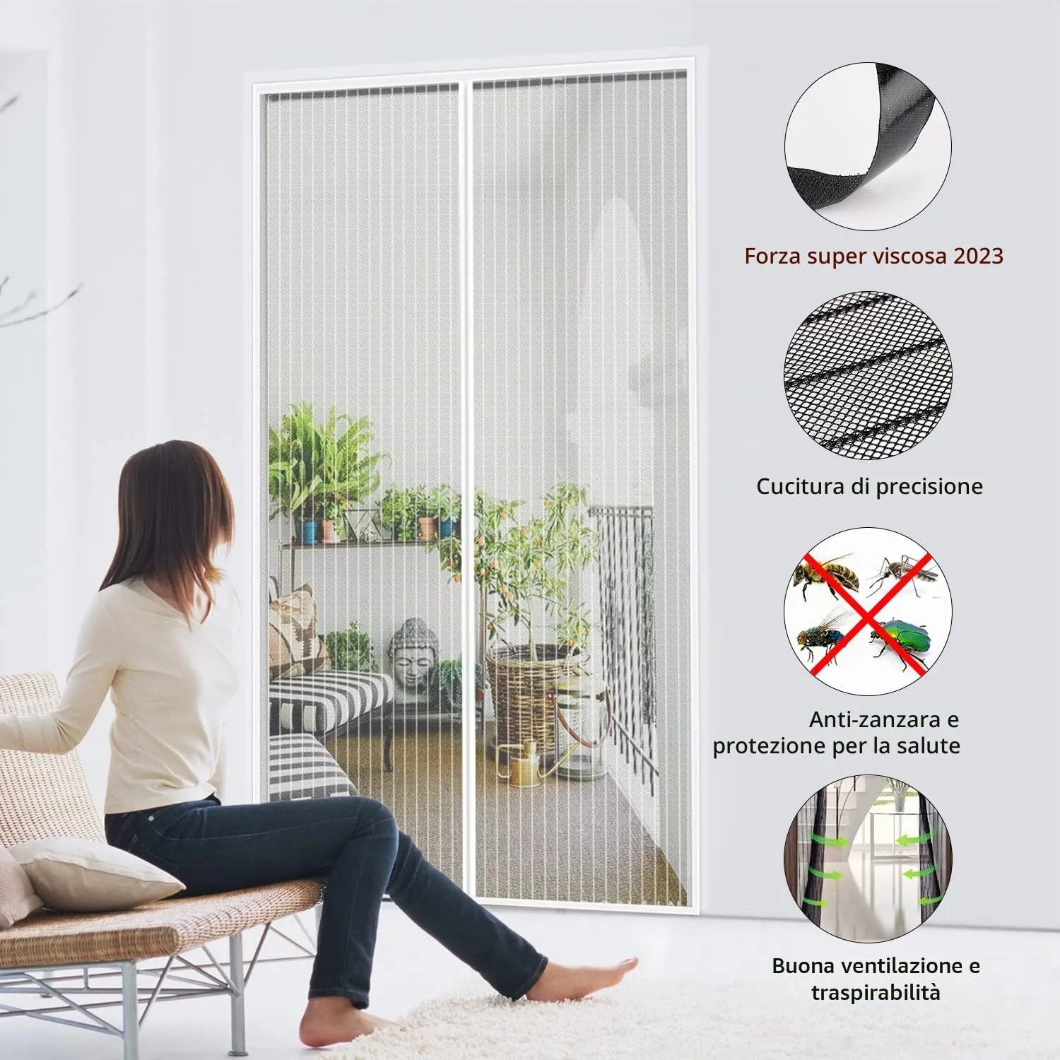 MYCARBON Zanzariera Porta Finestra Magnetica, 90x210cm, Bianco - immagine 4