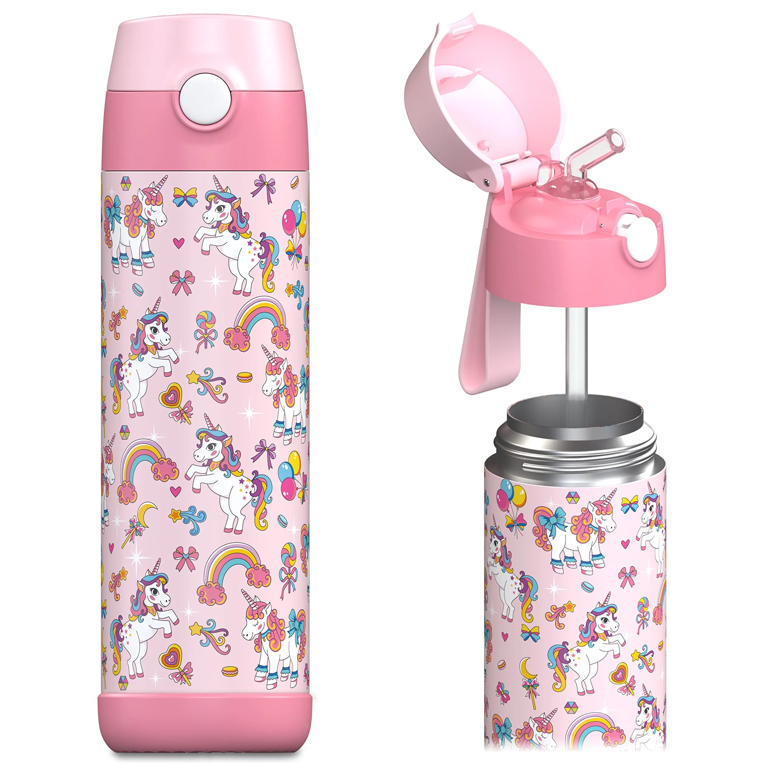 Jarlson Charli Borraccia Termica in Acciaio Inox con Cannuccia, 510 ml, Unicorno - immagine 1