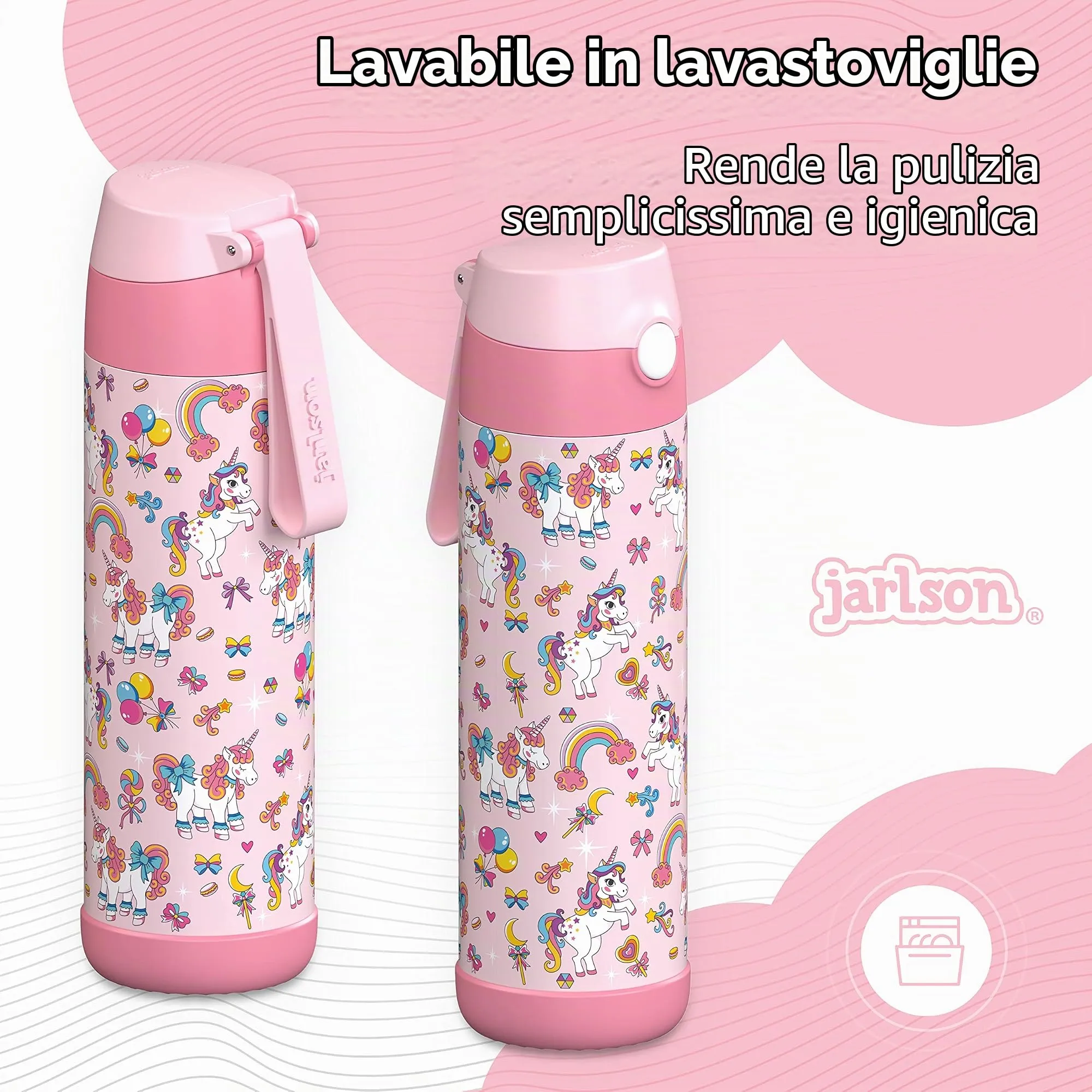 Jarlson Charli Borraccia Termica in Acciaio Inox con Cannuccia, 510 ml, Unicorno - immagine 4