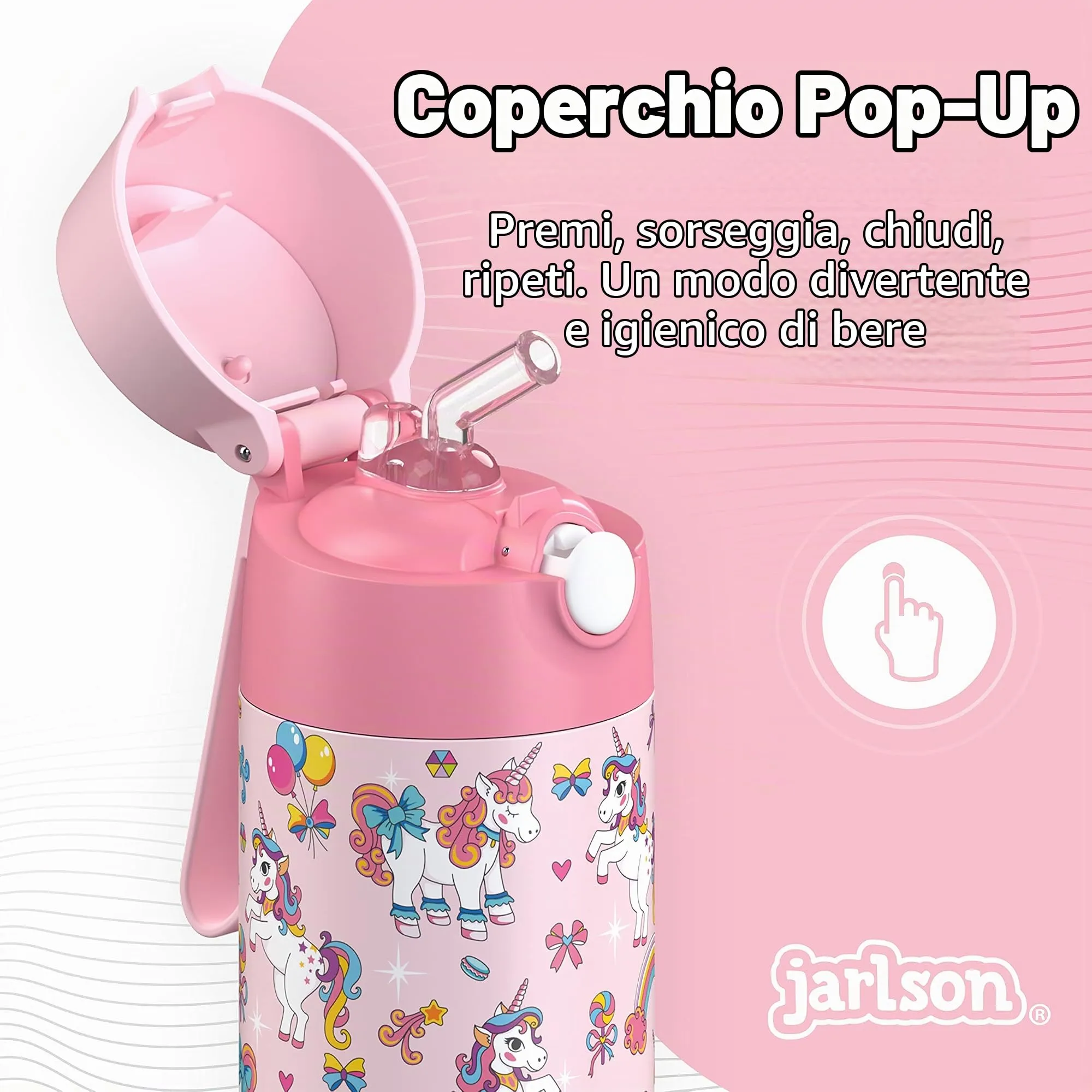 Jarlson Charli Borraccia Termica in Acciaio Inox con Cannuccia, 510 ml, Unicorno - immagine 6