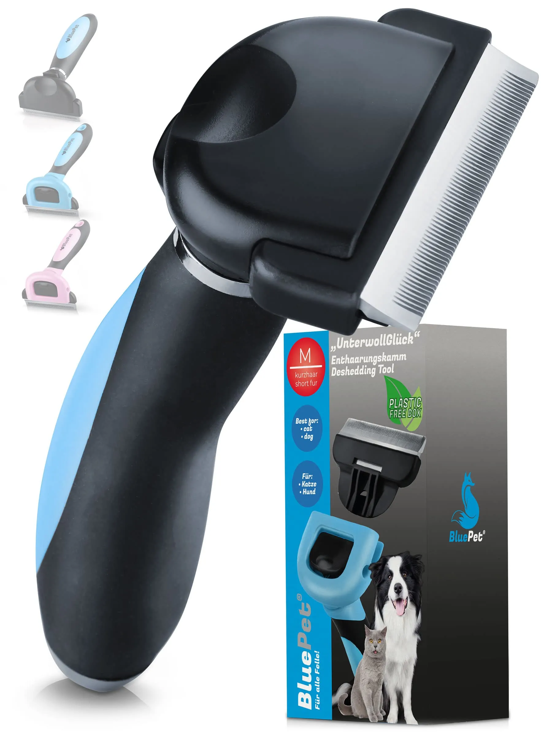 BluePet Spazzola per Cani e Gatti Pelo Corto, Pettine del Sottopelo Autopulente - immagine 1