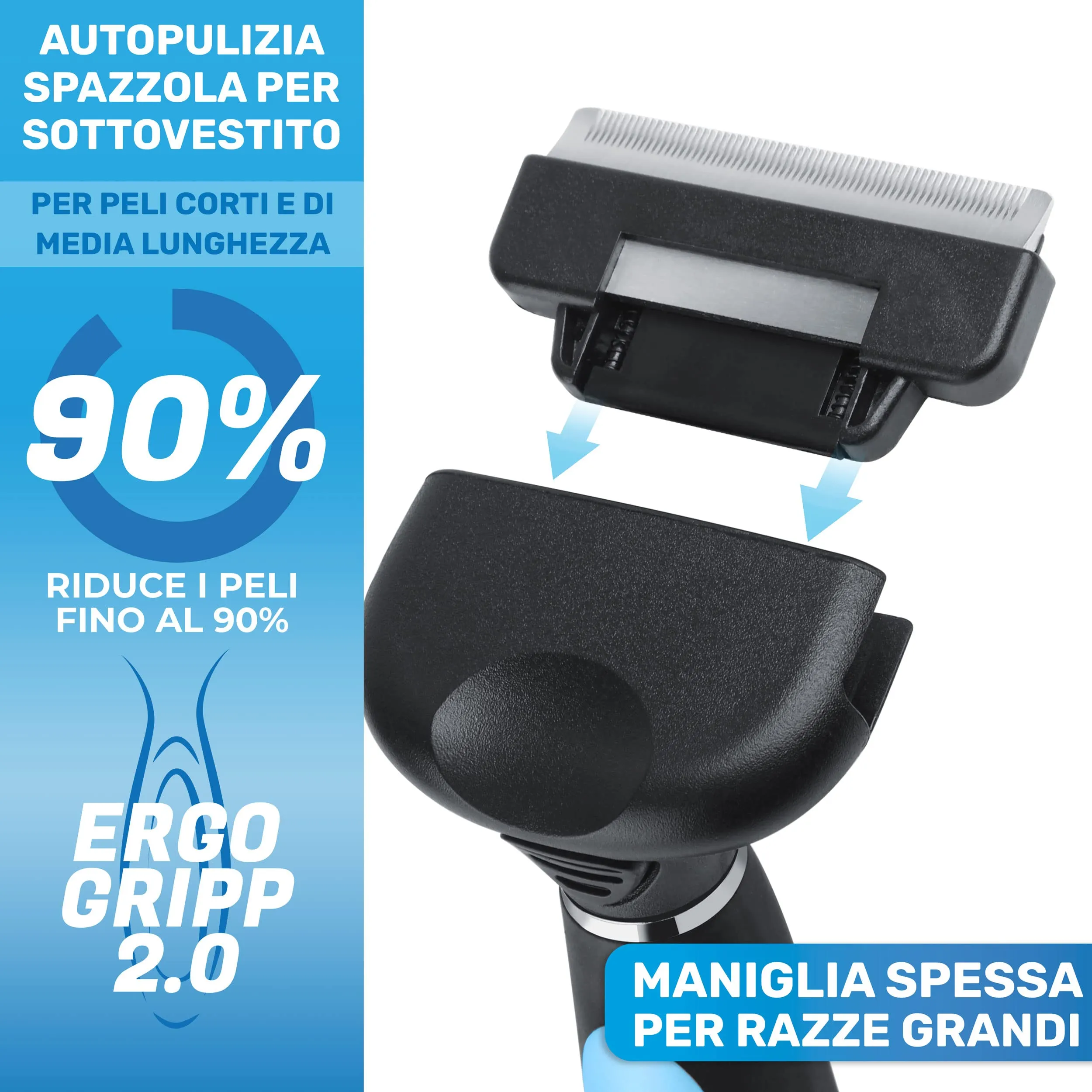 BluePet Spazzola per Cani e Gatti Pelo Corto, Pettine del Sottopelo Autopulente - immagine 6
