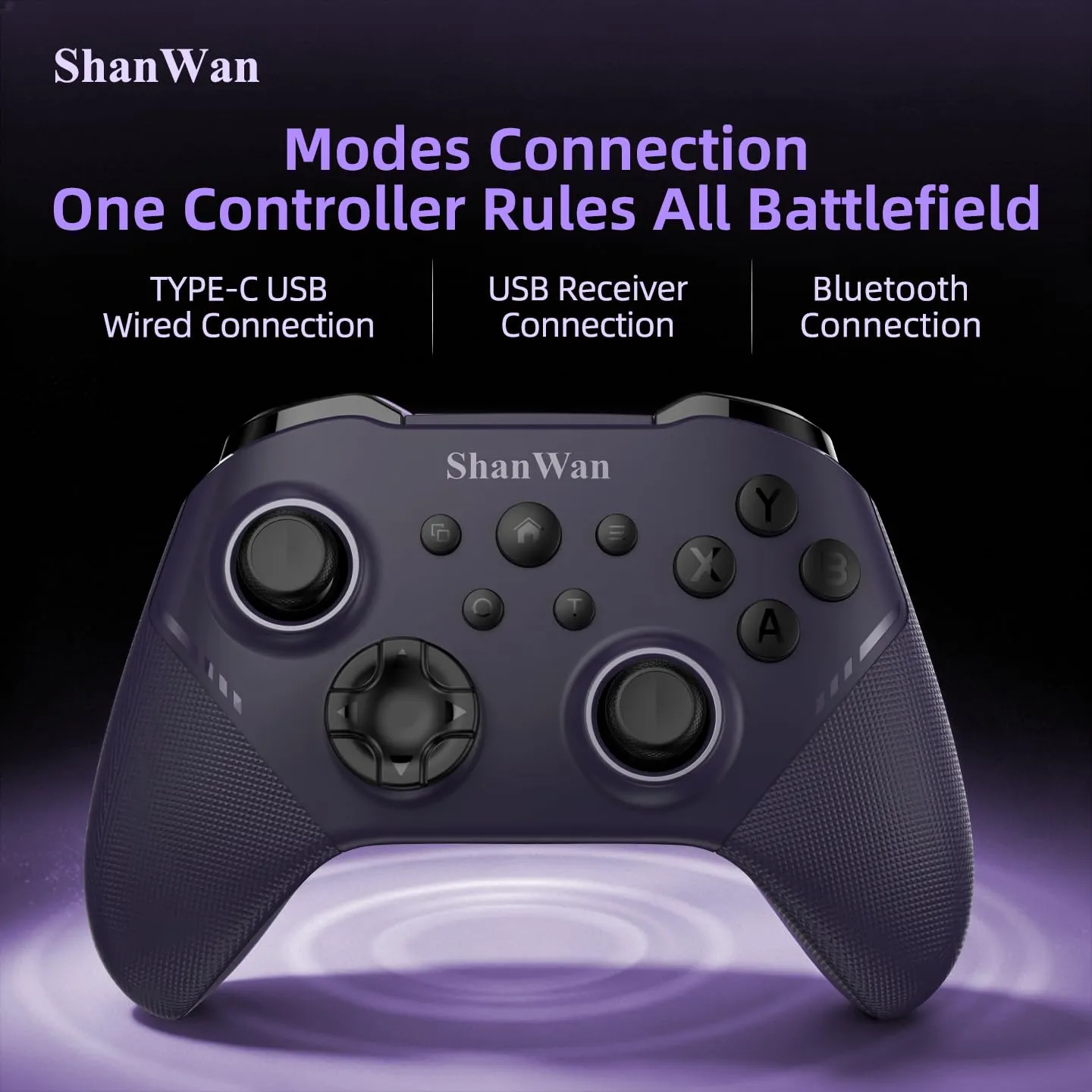 ShanWan Wireless Gaming Controller with Hall Effect Joysticks for Switch 1/2, PC Steam, Android, iPhone (Upgrade – Violett) - immagine 2