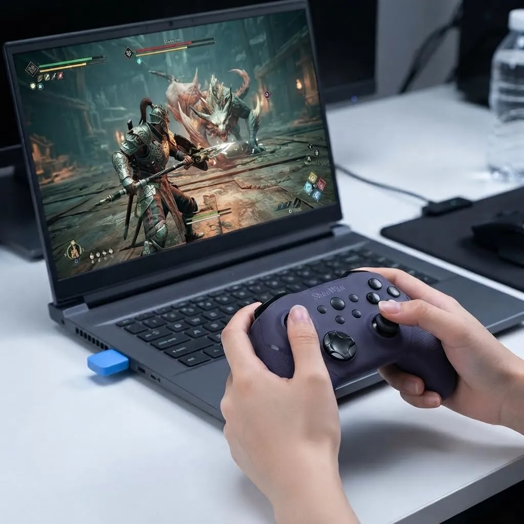 ShanWan Wireless Gaming Controller with Hall Effect Joysticks for Switch 1/2, PC Steam, Android, iPhone (Upgrade – Violett) - immagine 3