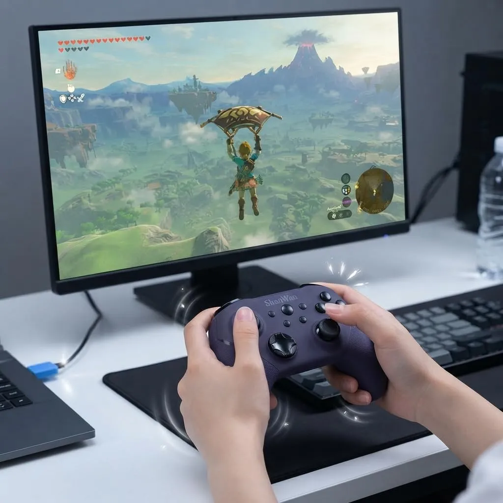 ShanWan Wireless Gaming Controller with Hall Effect Joysticks for Switch 1/2, PC Steam, Android, iPhone (Upgrade – Violett) - immagine 4