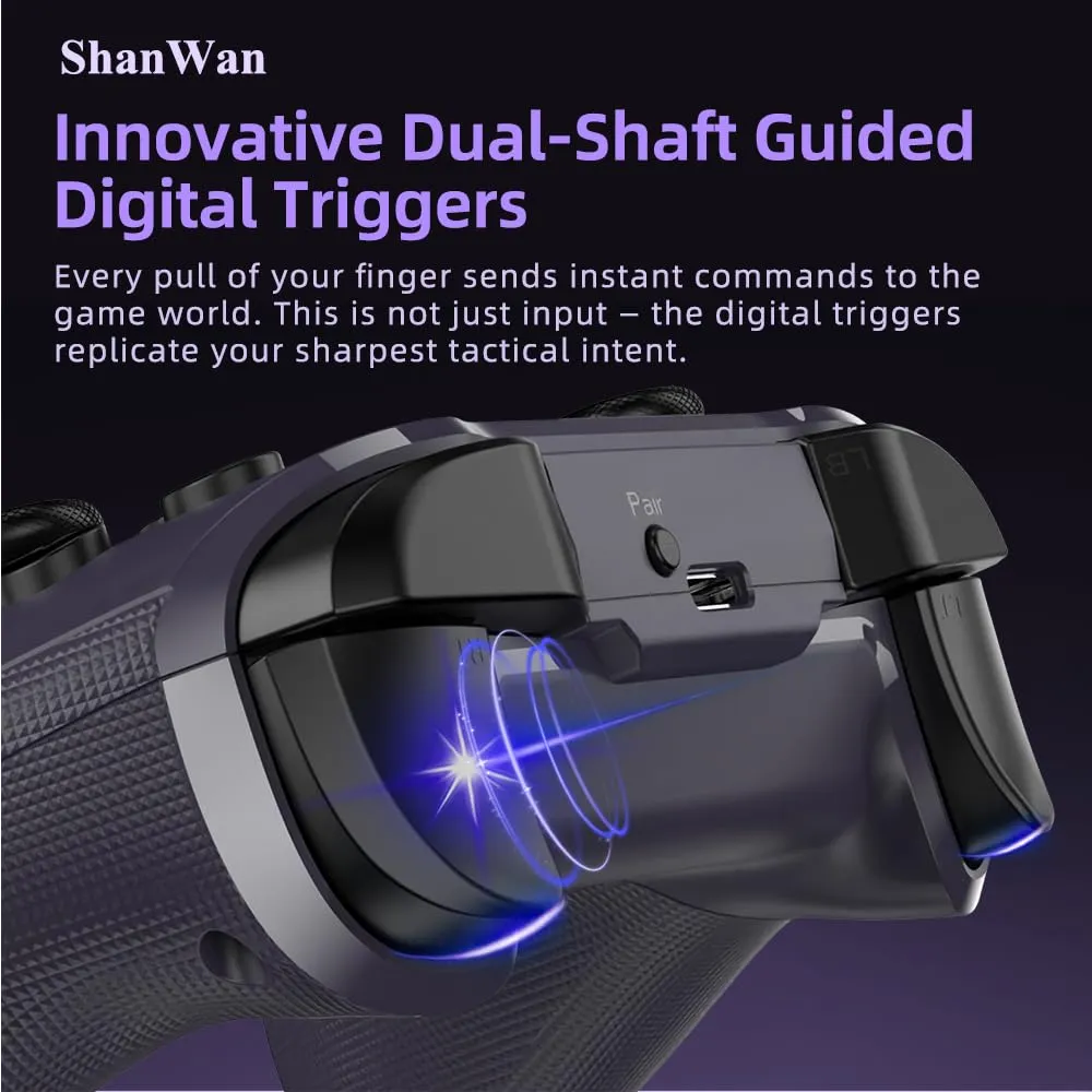 ShanWan Wireless Gaming Controller with Hall Effect Joysticks for Switch 1/2, PC Steam, Android, iPhone (Upgrade – Violett) - immagine 5
