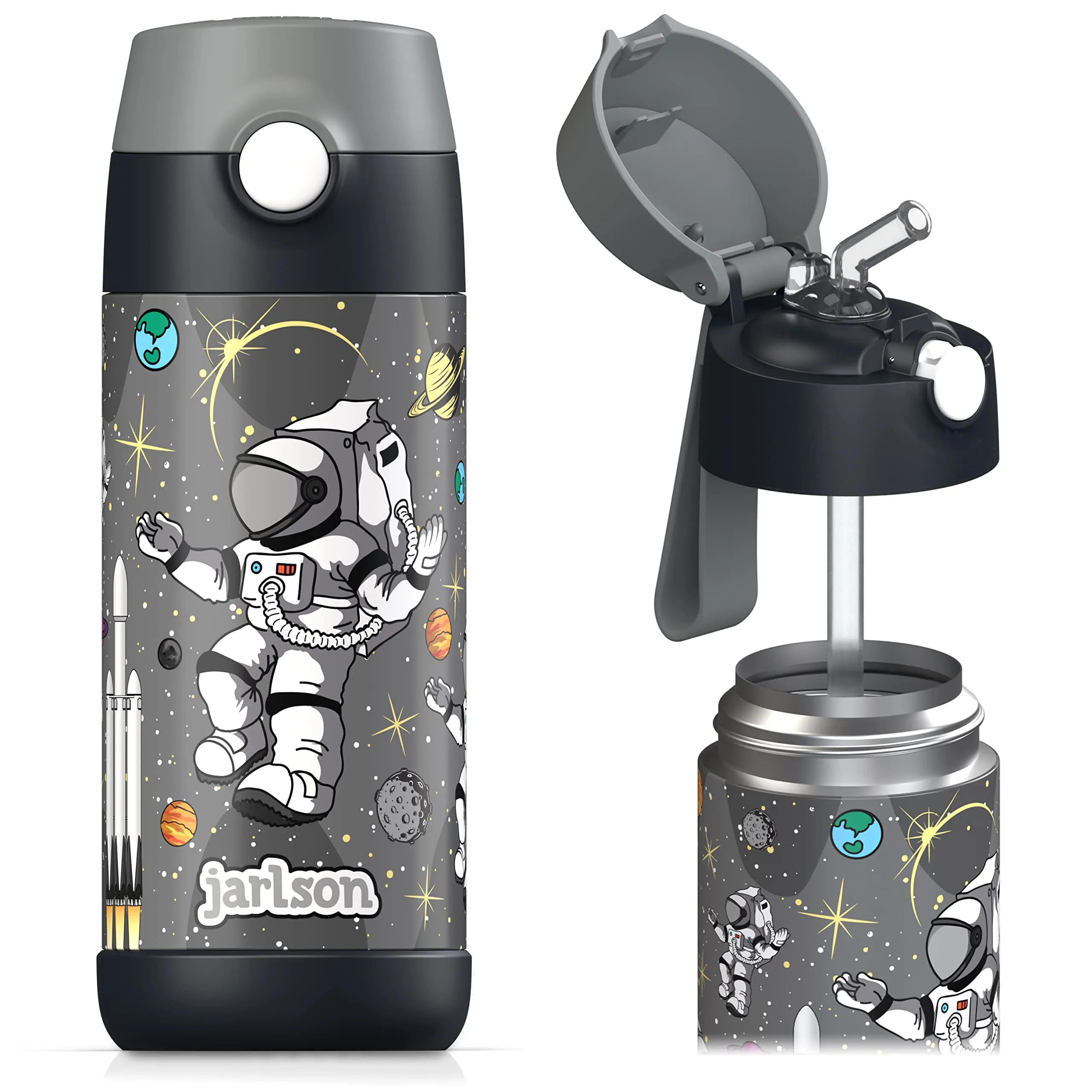 Jarlson Borraccia Termica Bambini Charli 350ml con Cannuccia, Acciaio Inox, Astronauta - immagine 1