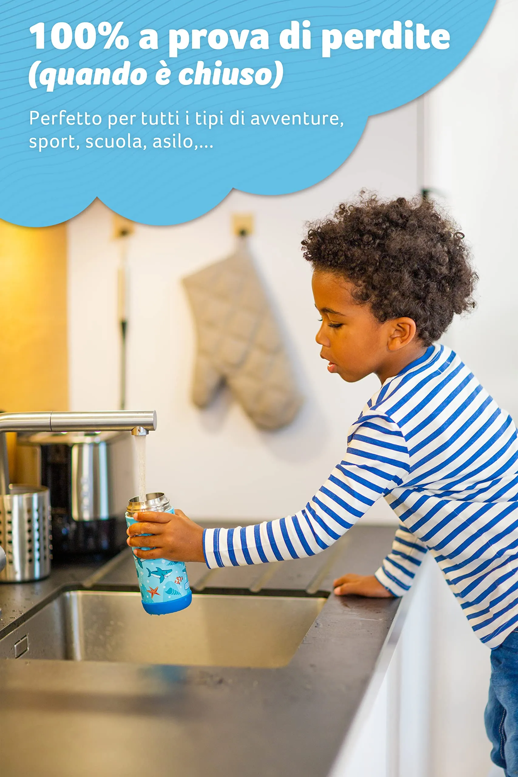 Jarlson Borraccia Termica Bambini Charli 350ml con Cannuccia, Acciaio Inox (Squalo) - immagine 5
