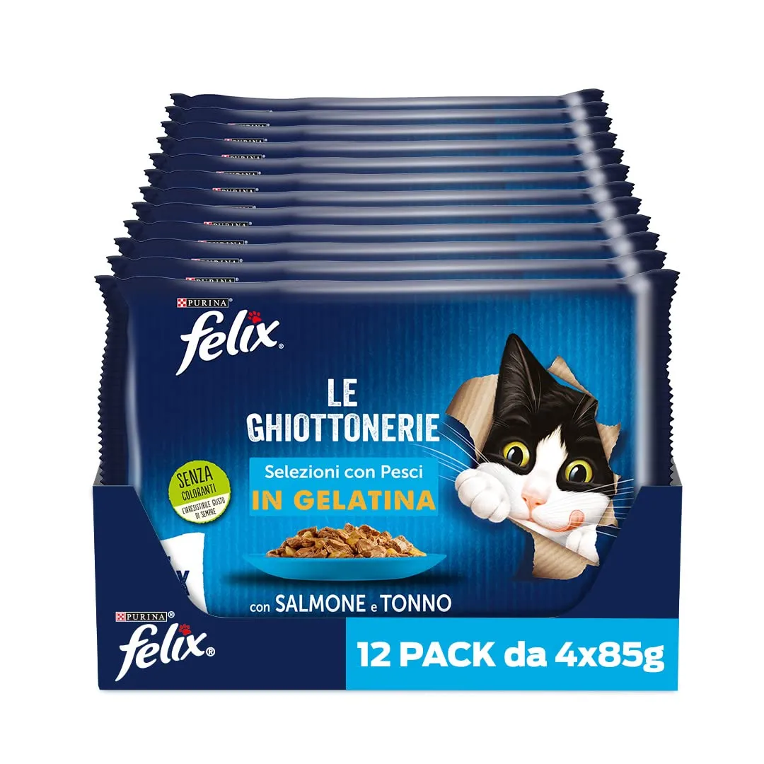 Felix Le Ghiottonerie Cibo Umido per Gatti Adulti, Salmone e Tonno, 48 x 85g - immagine 1